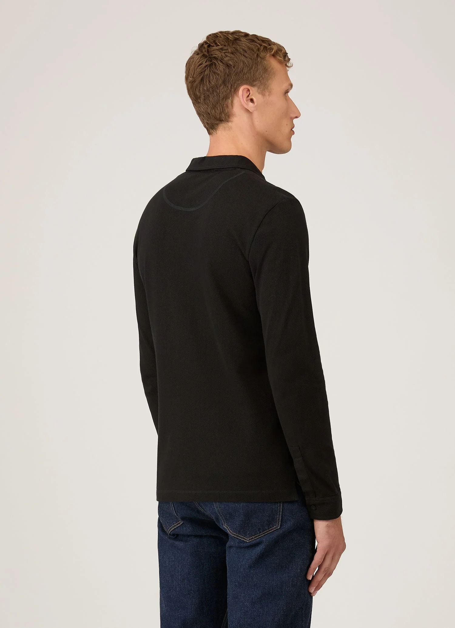 Men's Riviera Long Sleeve Polo Shirt in Black - Image 5