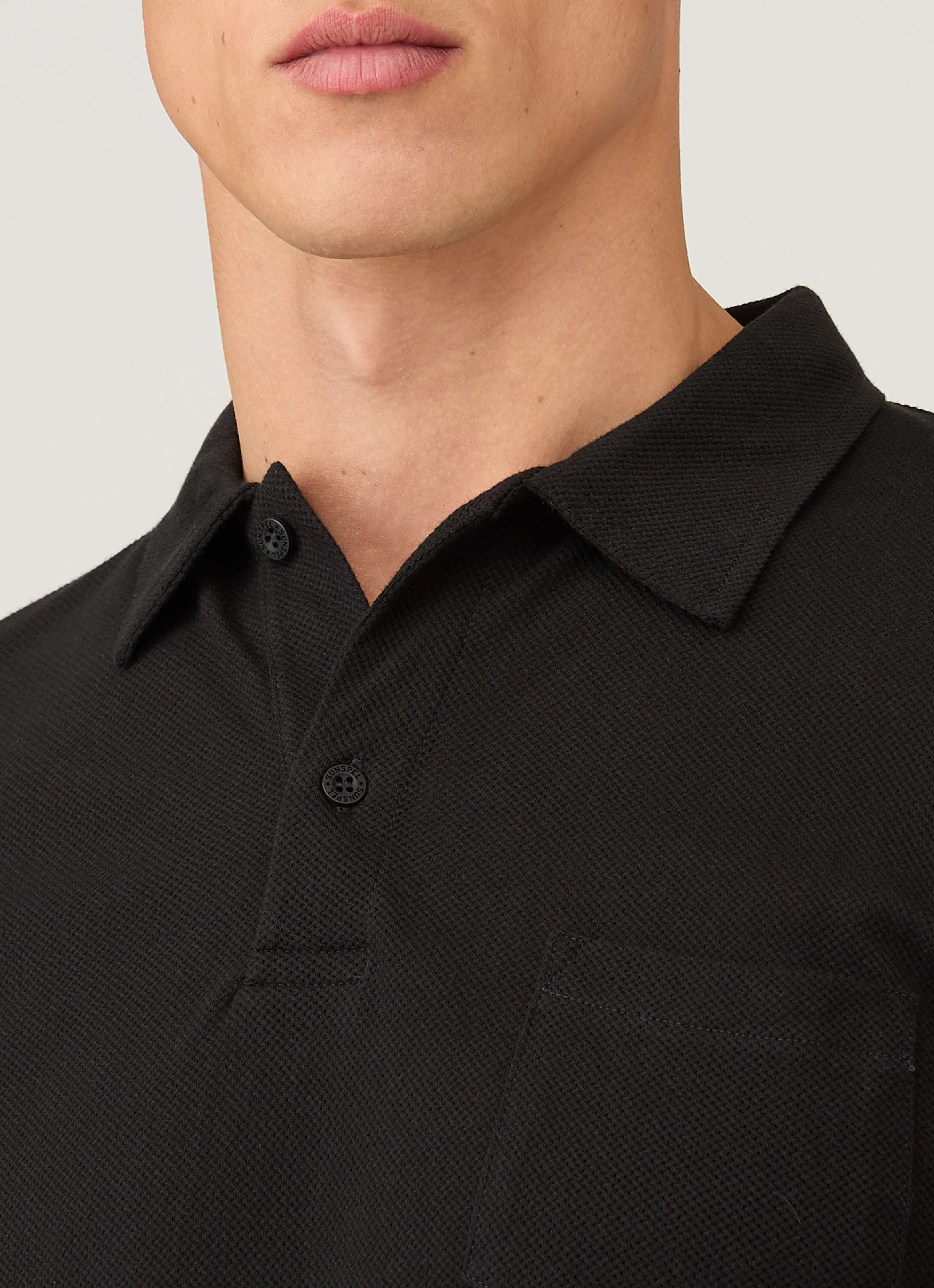 Men's Riviera Long Sleeve Polo Shirt in Black - Image 6