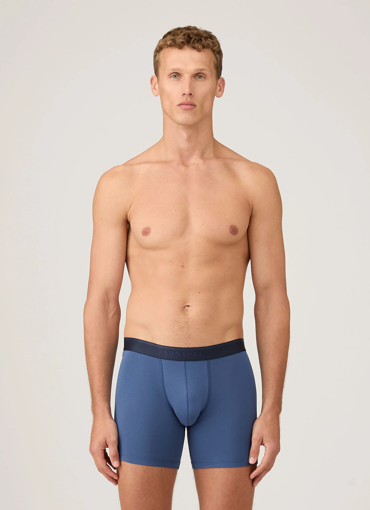Men's Stretch Cotton Boxer Briefs in Atlantic Blue - Image 2