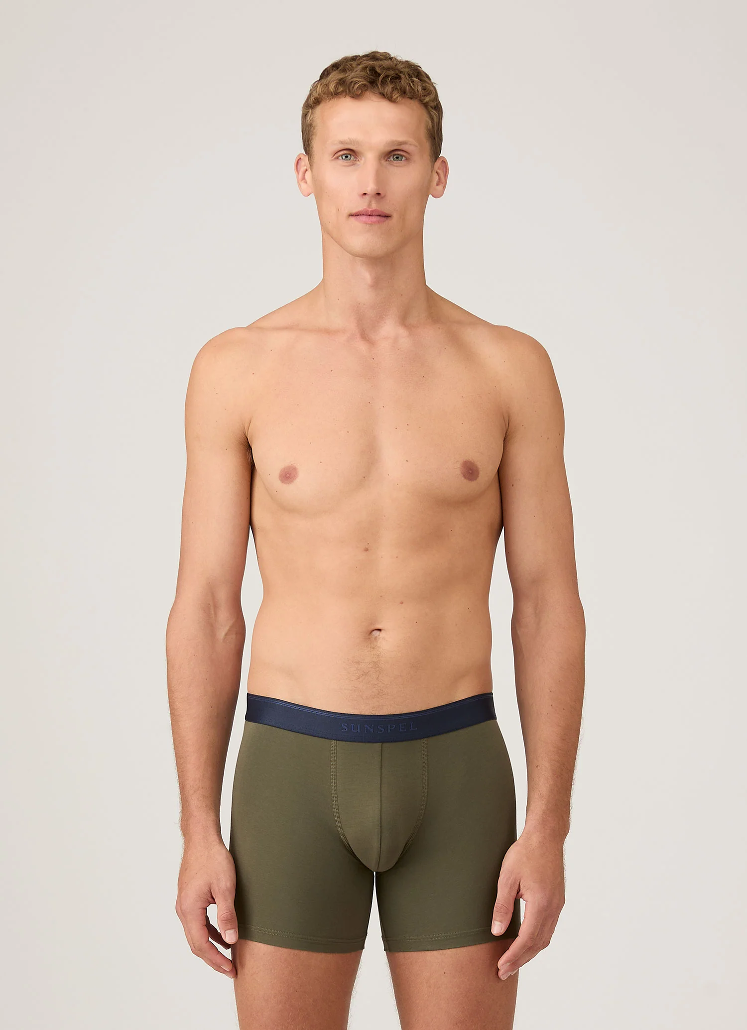 Men's Stretch Cotton Boxer Briefs in Khaki - Image 2
