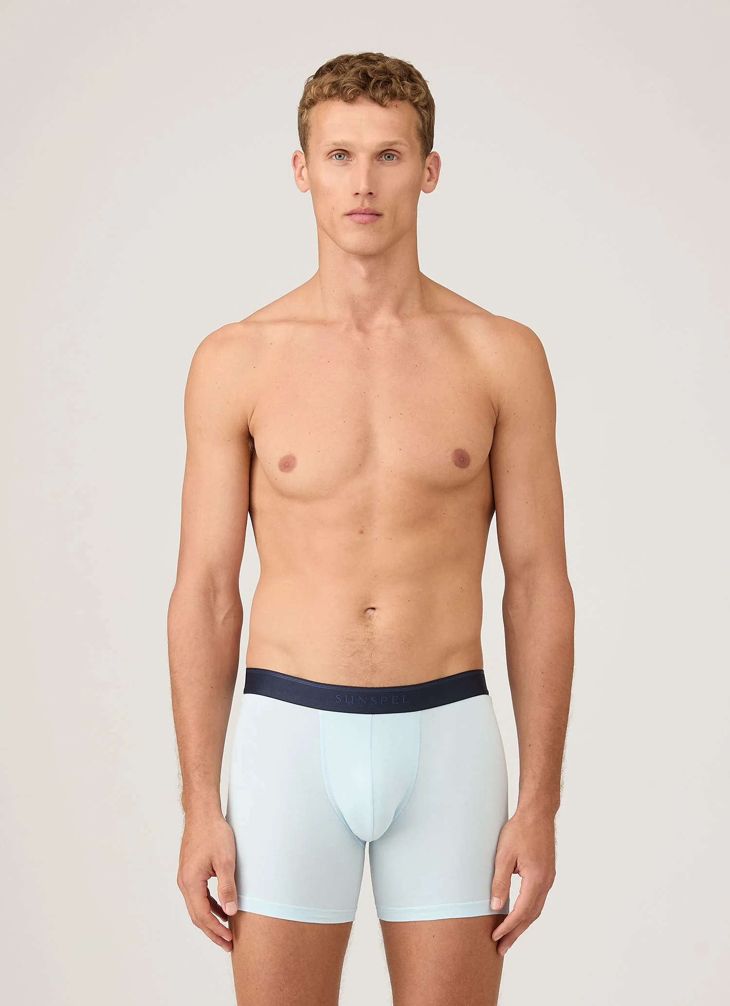 Men's Stretch Cotton Boxer Briefs in Light Blue - Image 2