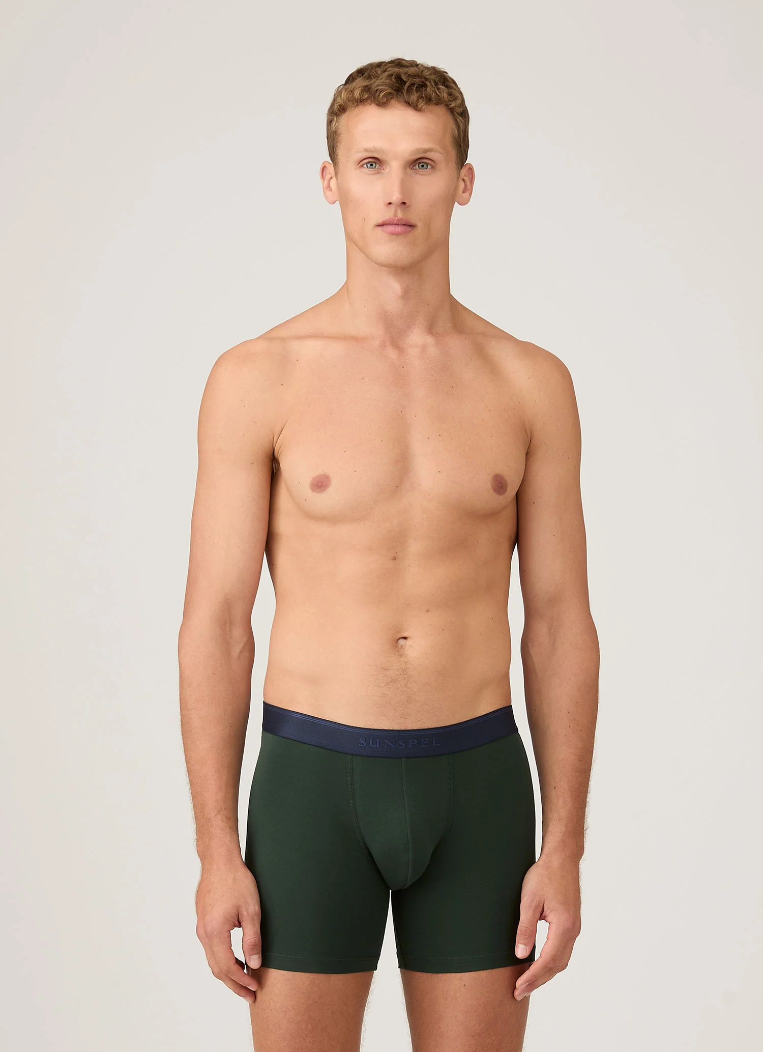 Men's Stretch Cotton Boxer Briefs in Seaweed - Image 2