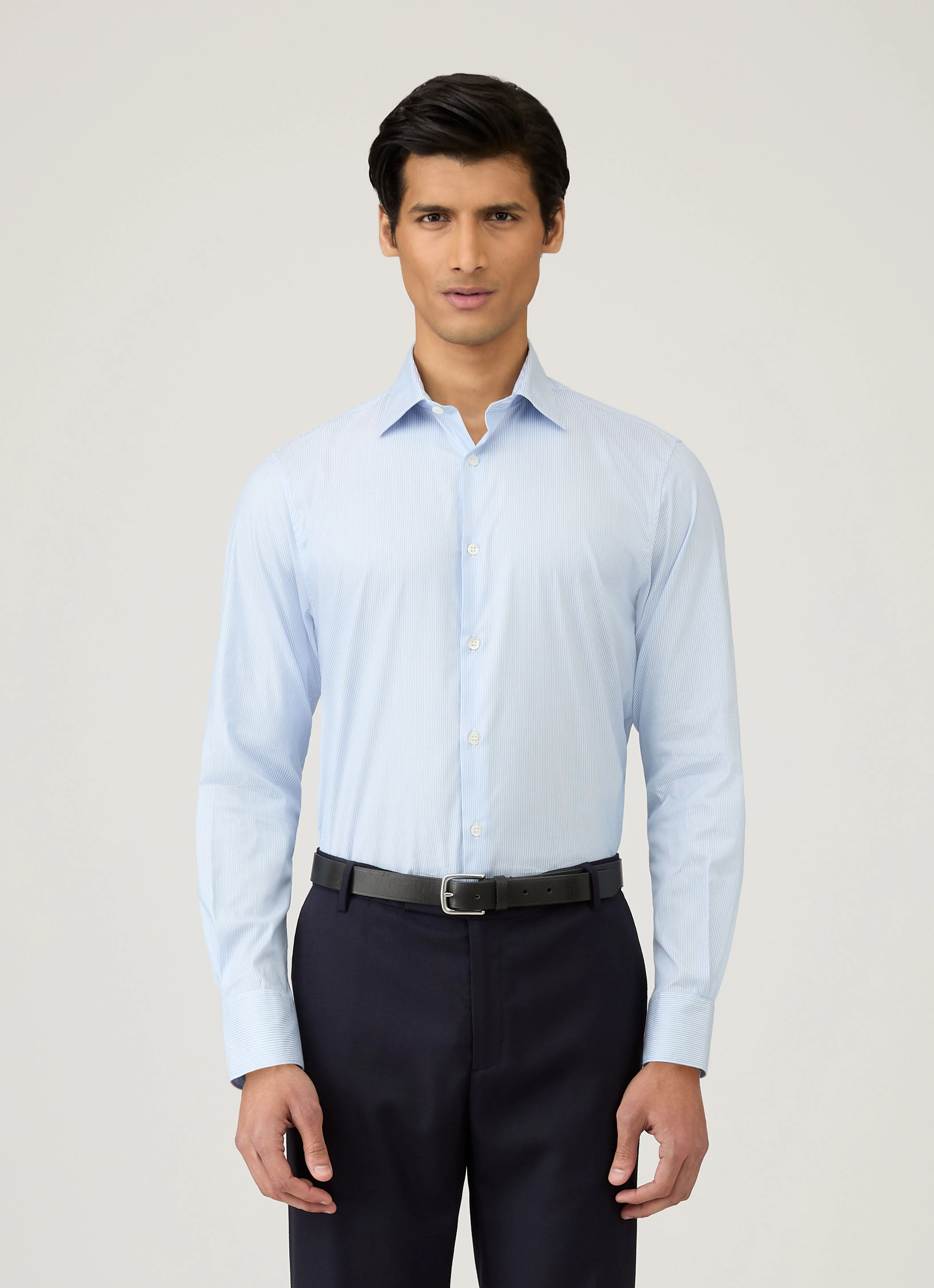 Men's Cotton Stretch Shirt in Light Blue/White - Image 2