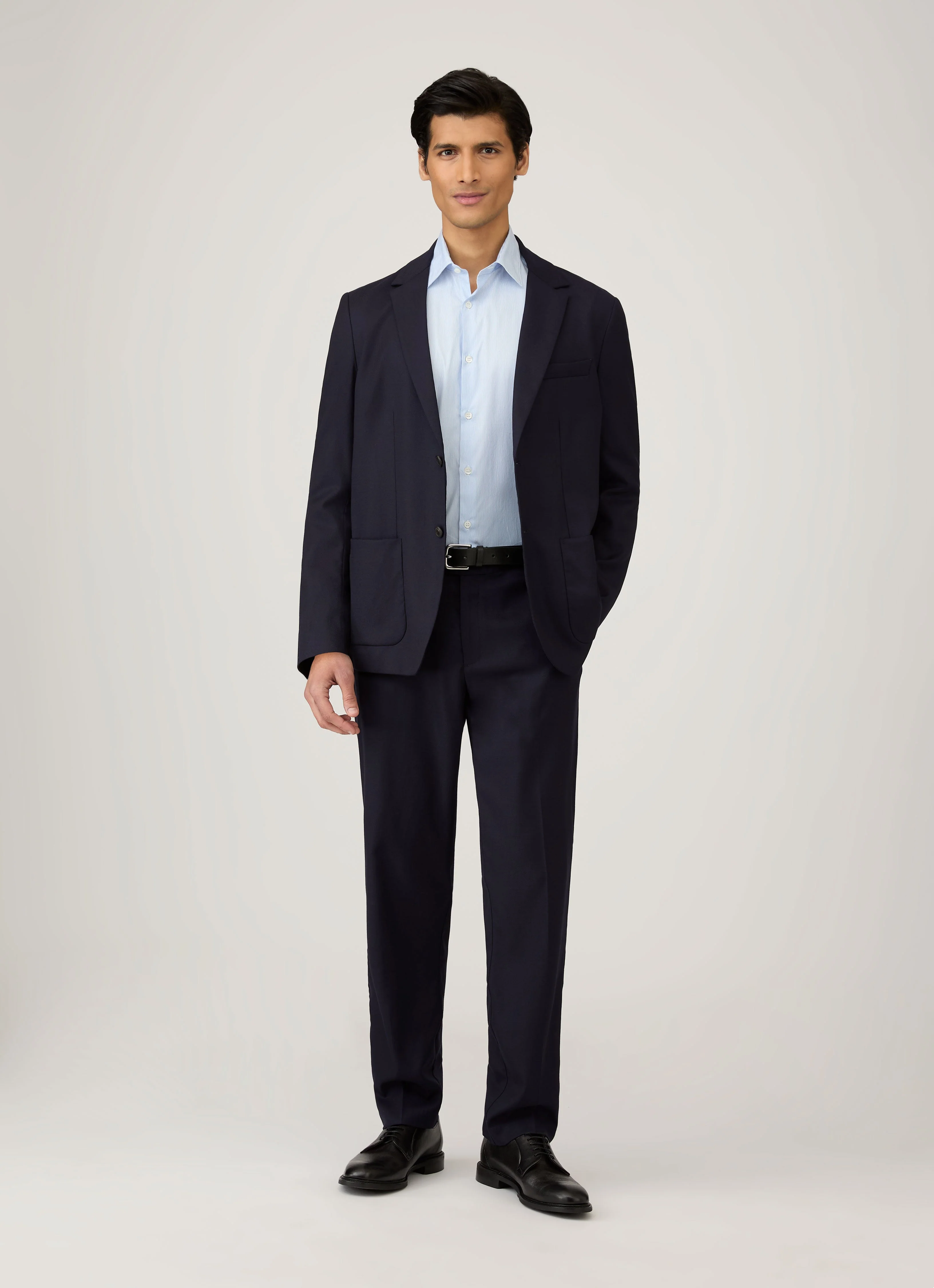 Men's Cotton Stretch Shirt in Light Blue/White - Image 3