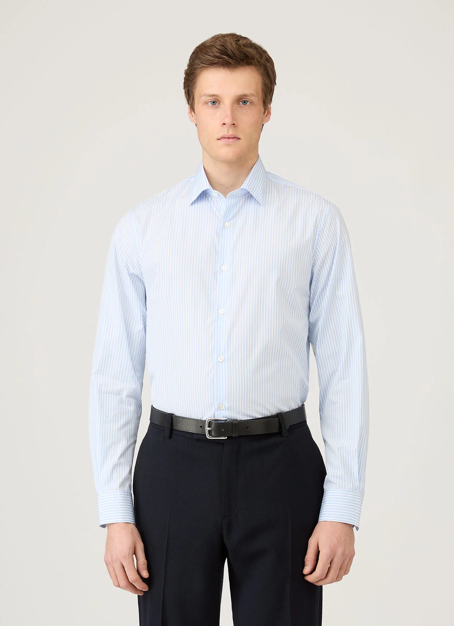 Men's Smart Poplin Shirt in White/Light Blue - Image 2