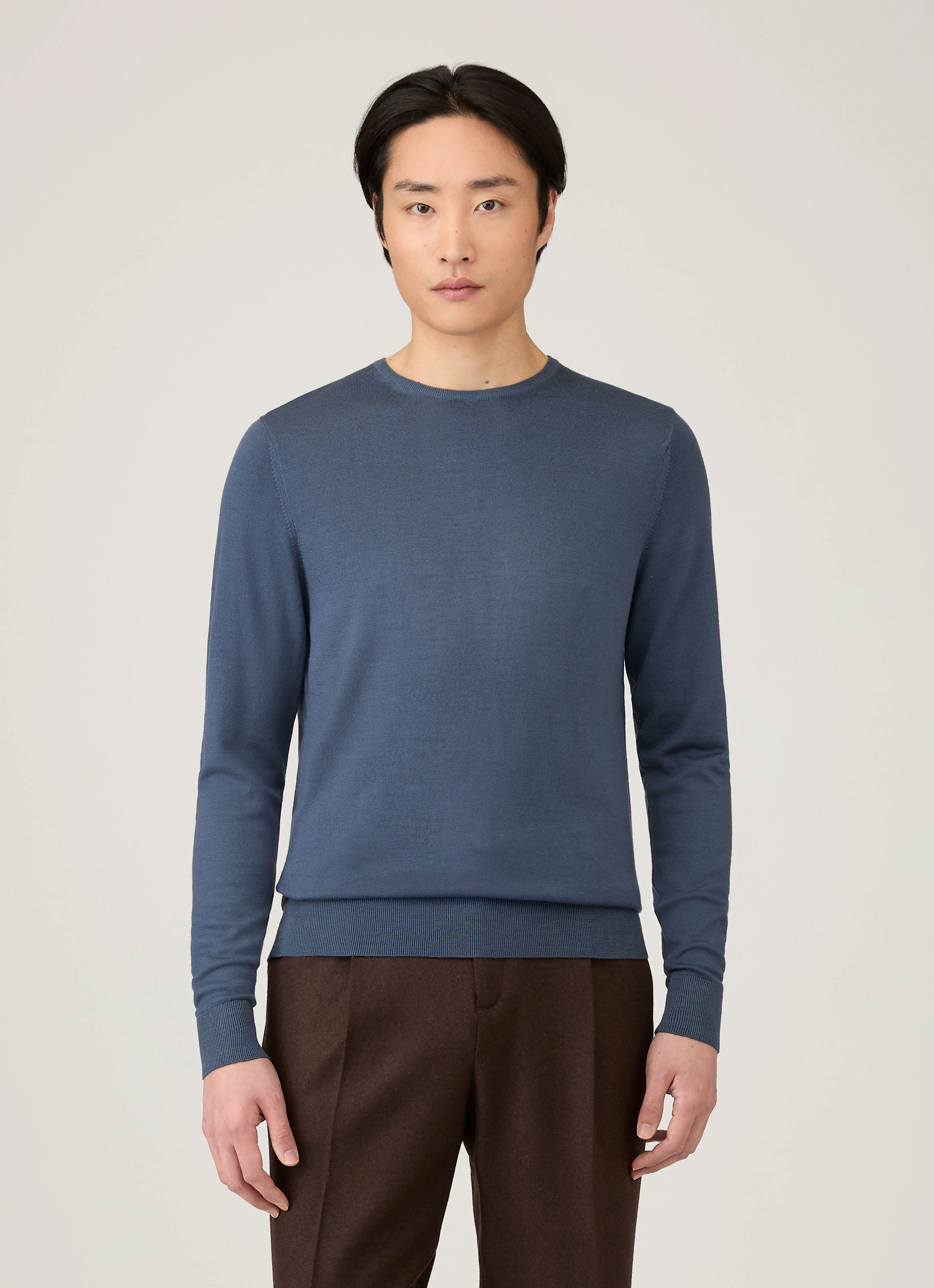 Men's Extra-Fine Merino Crew Neck in Slate Blue - Image 2