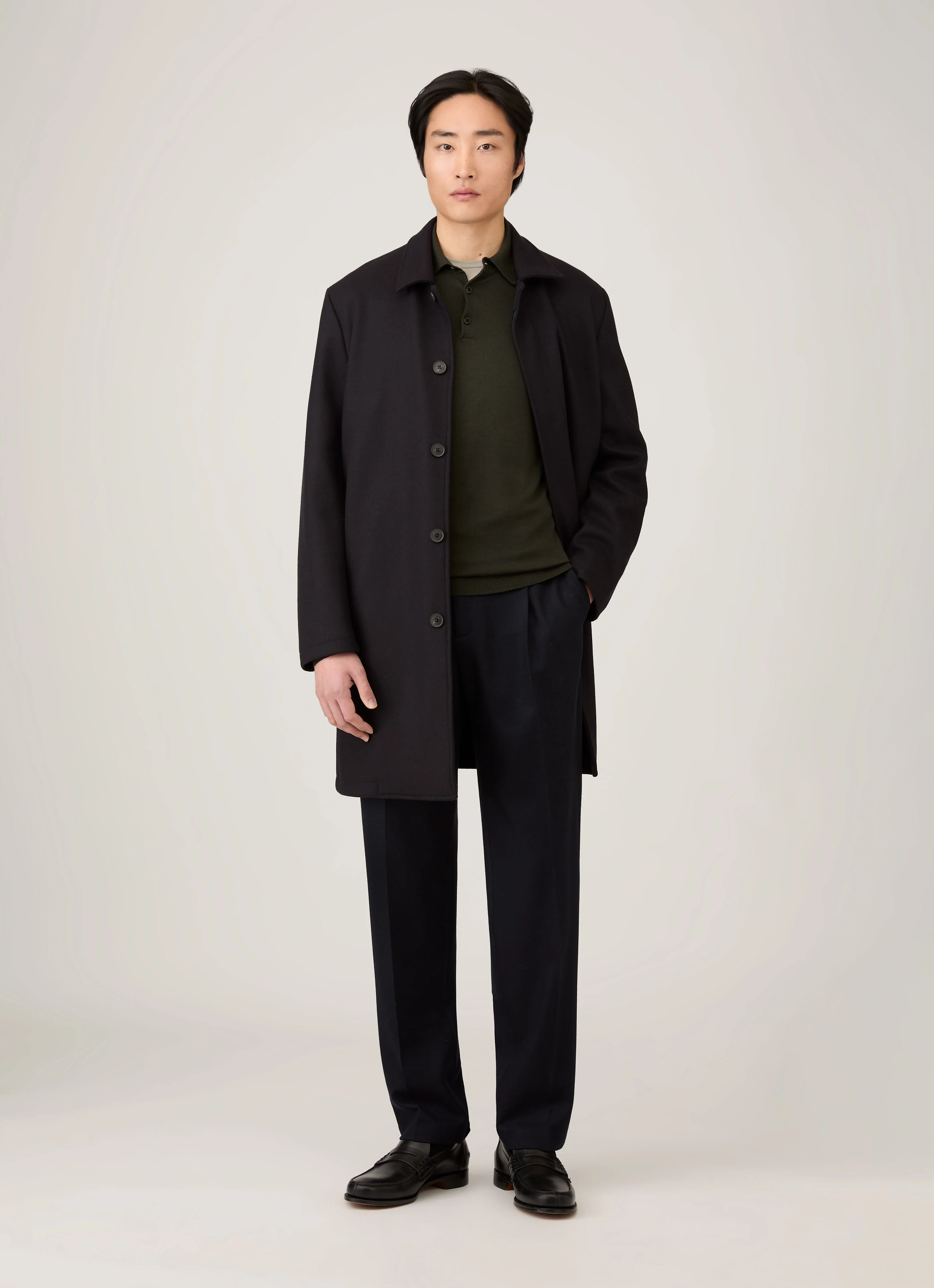 Men's Extra-Fine Merino Knitted Polo Shirt in Dark Green - Image 3