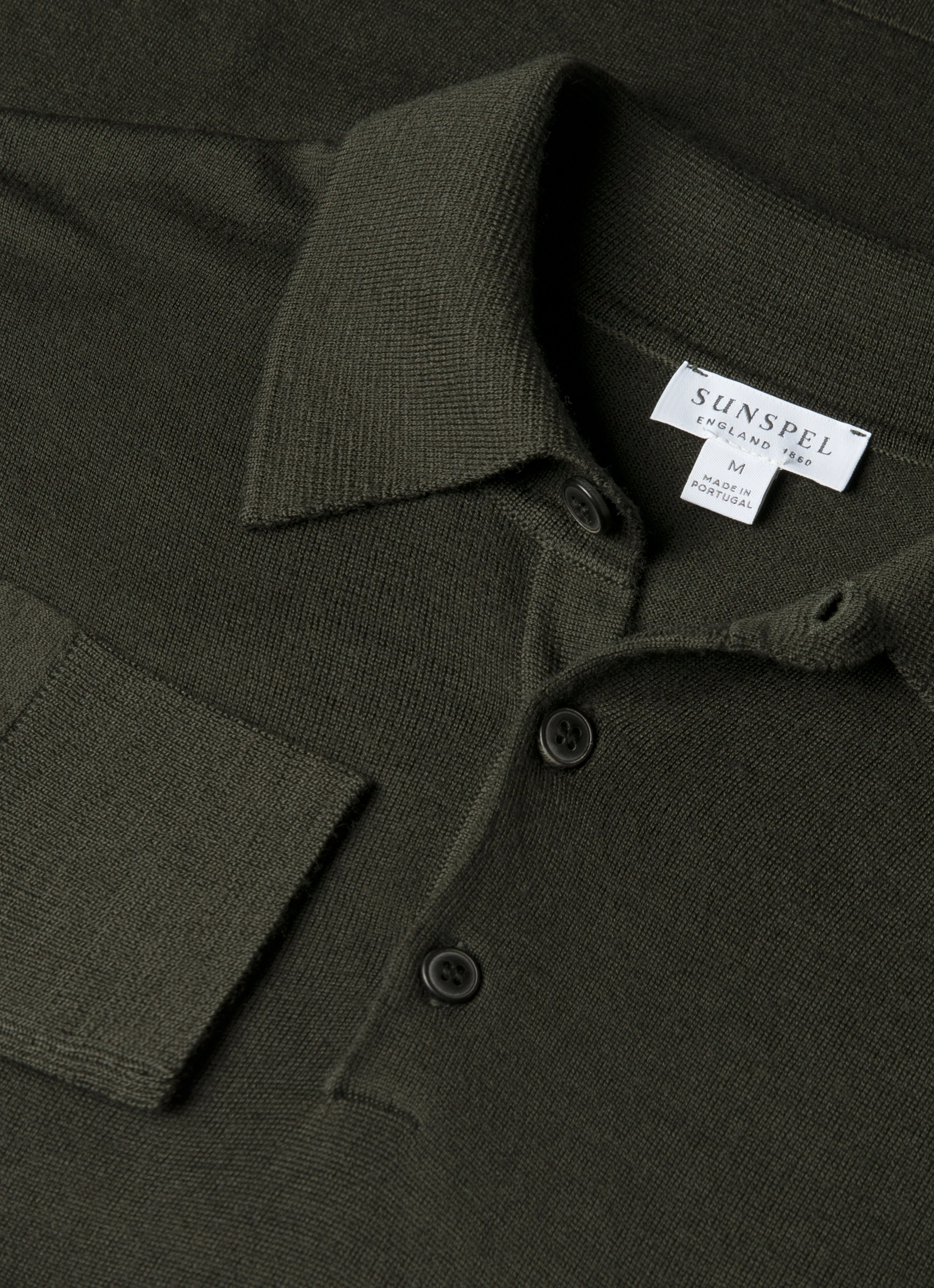 Men's Extra-Fine Merino Knitted Polo Shirt in Dark Green - Image 4
