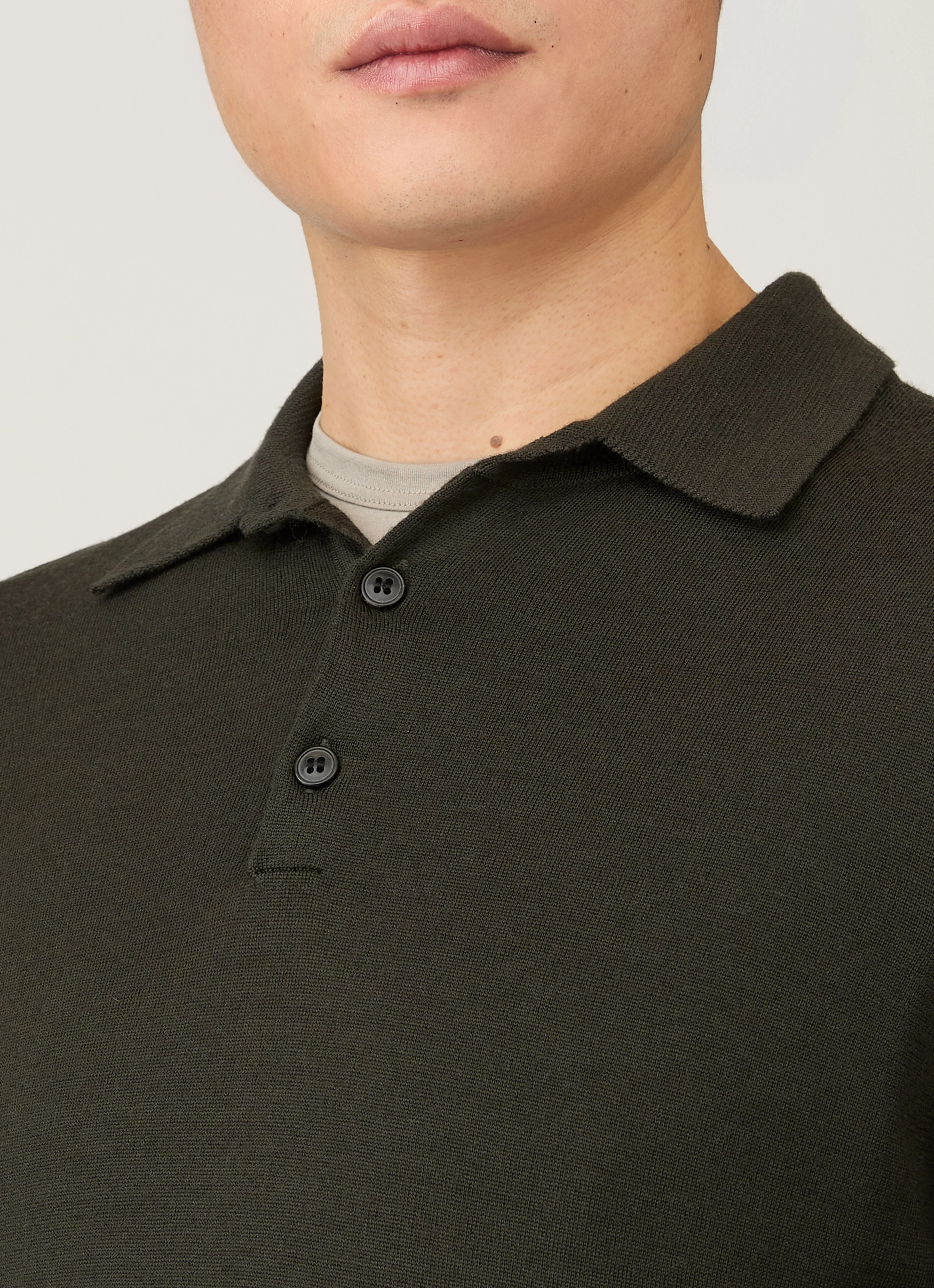 Men's Extra-Fine Merino Knitted Polo Shirt in Dark Green - Image 6