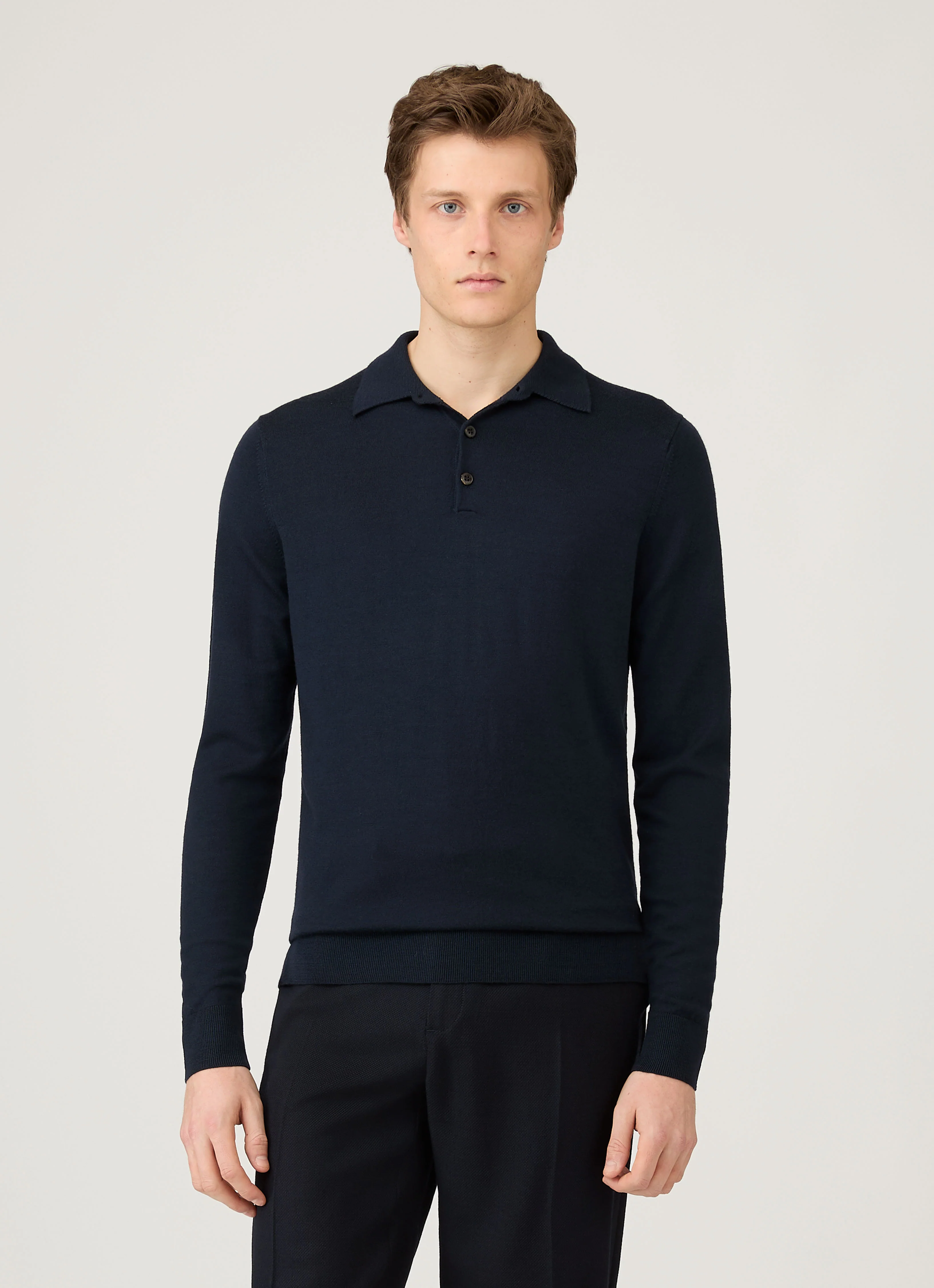 Men's Extra-Fine Merino Knitted Polo Shirt in Navy - Image 2