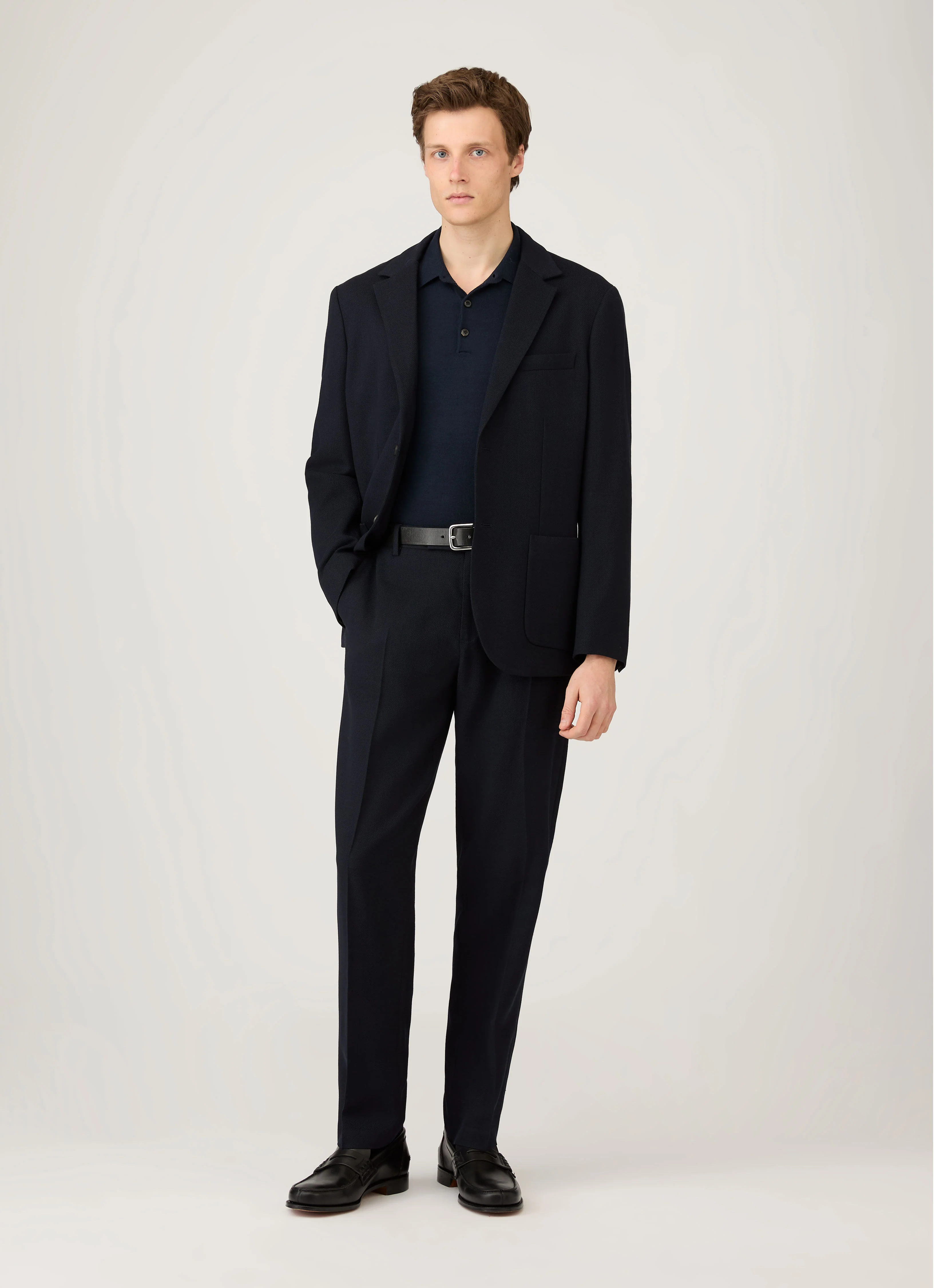 Men's Extra-Fine Merino Knitted Polo Shirt in Navy - Image 3