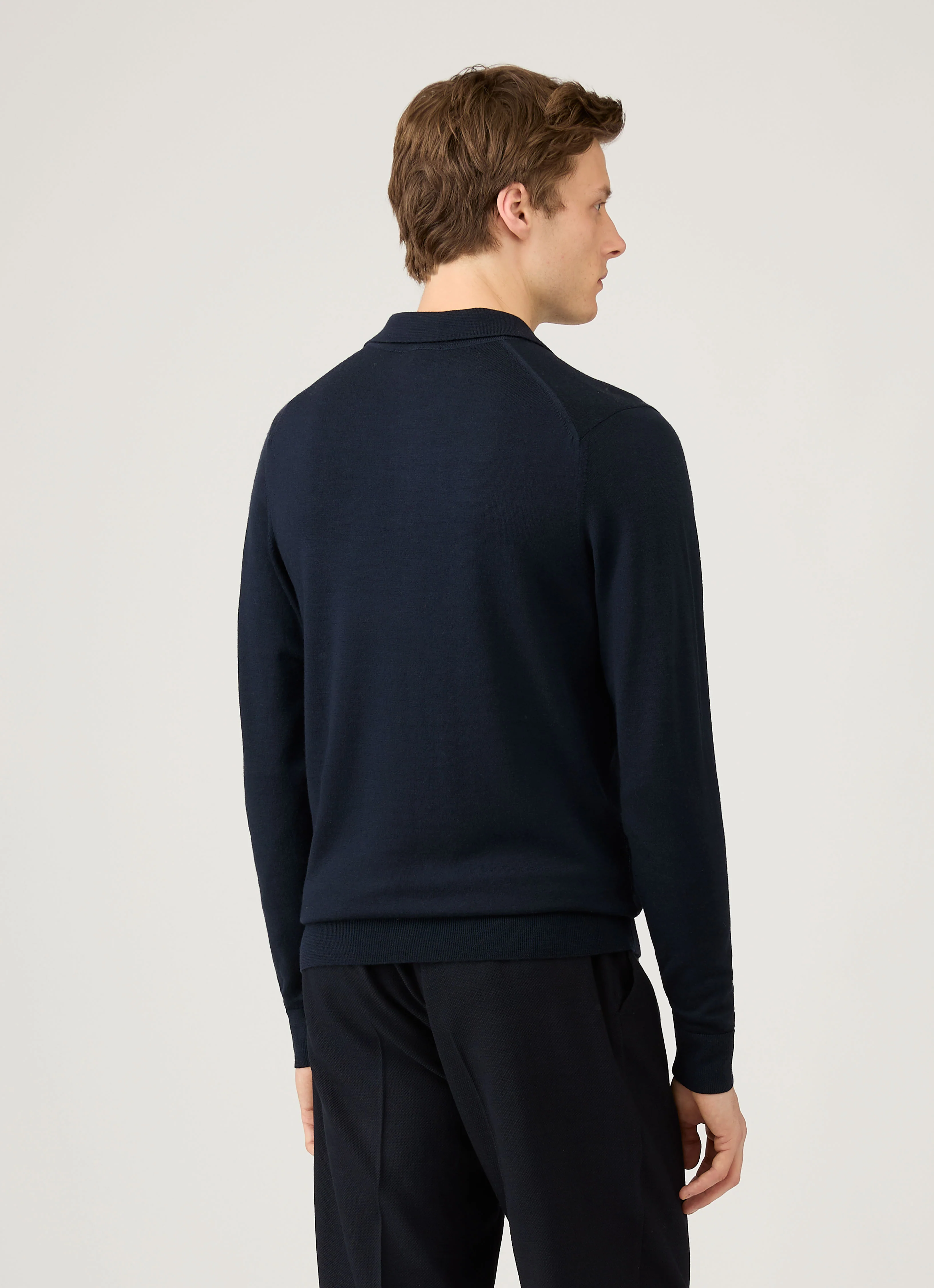 Men's Extra-Fine Merino Knitted Polo Shirt in Navy - Image 5