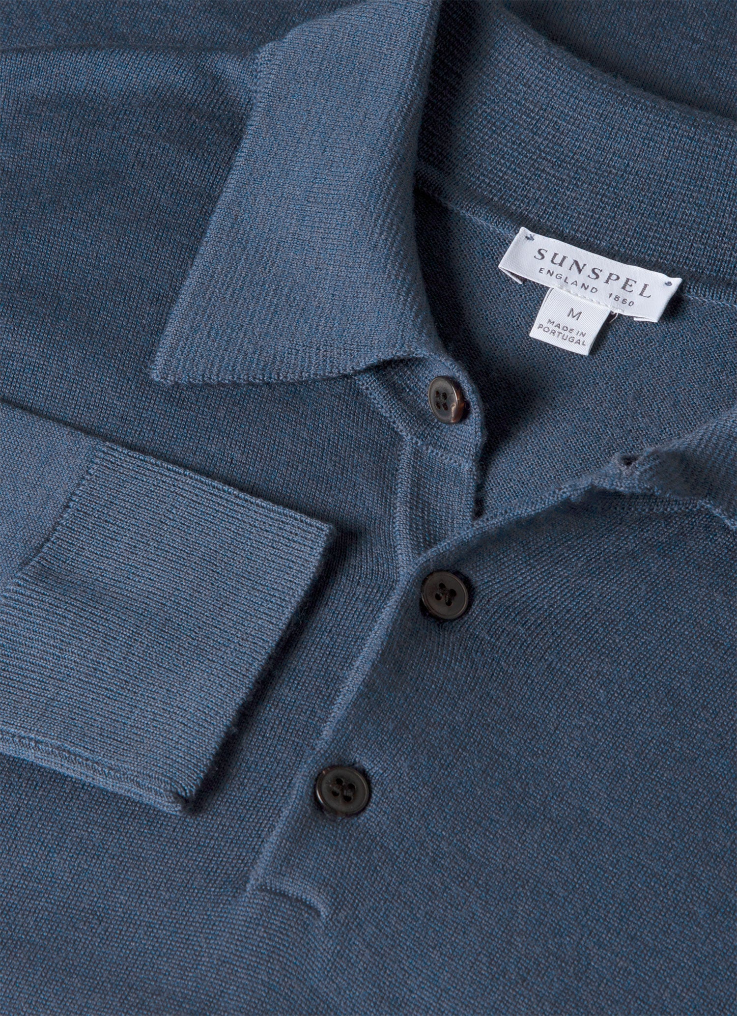 Men's Extra-Fine Merino Knitted Polo Shirt in Slate Blue - Image 4