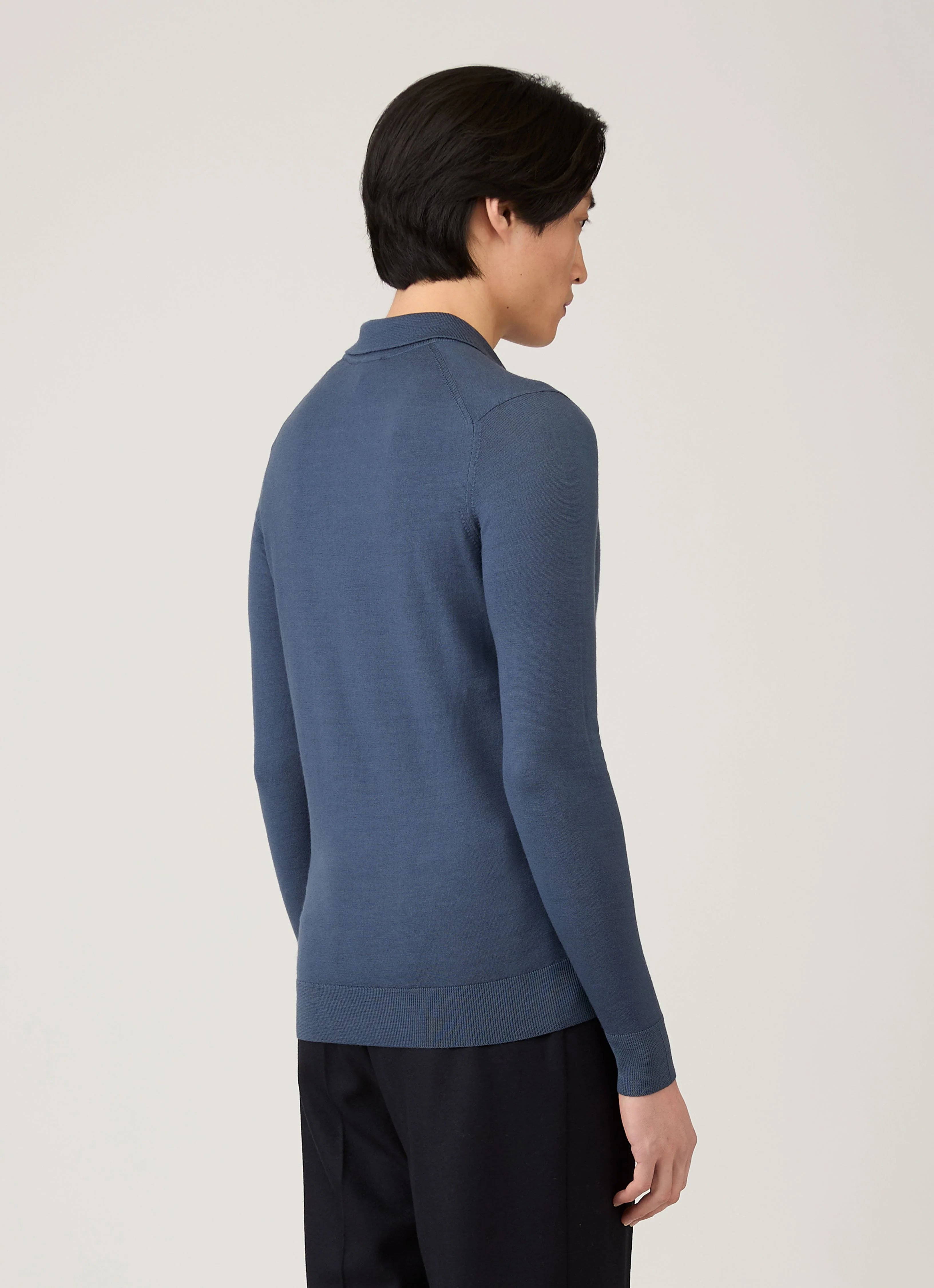 Men's Extra-Fine Merino Knitted Polo Shirt in Slate Blue - Image 5
