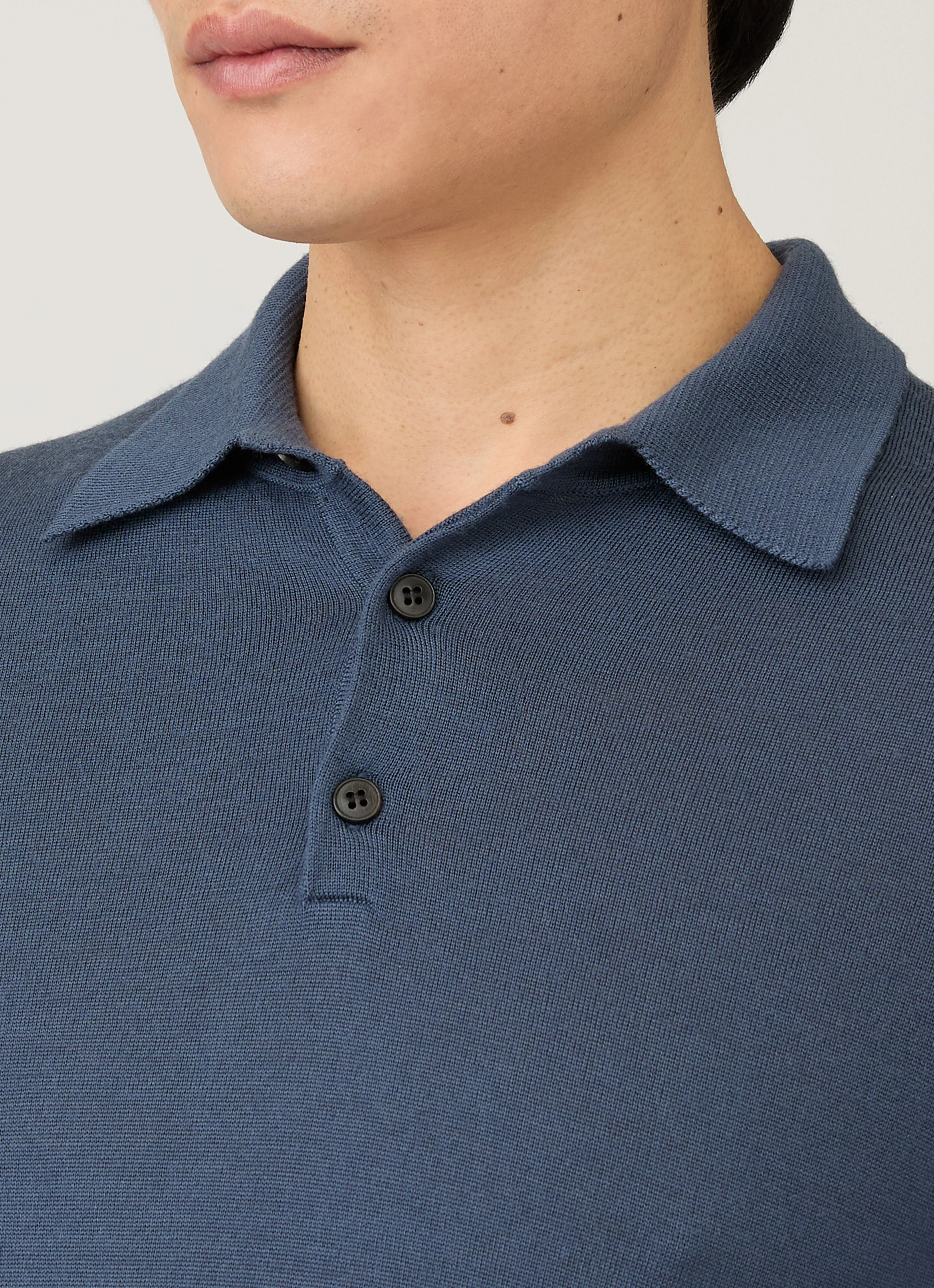 Men's Extra-Fine Merino Knitted Polo Shirt in Slate Blue - Image 6