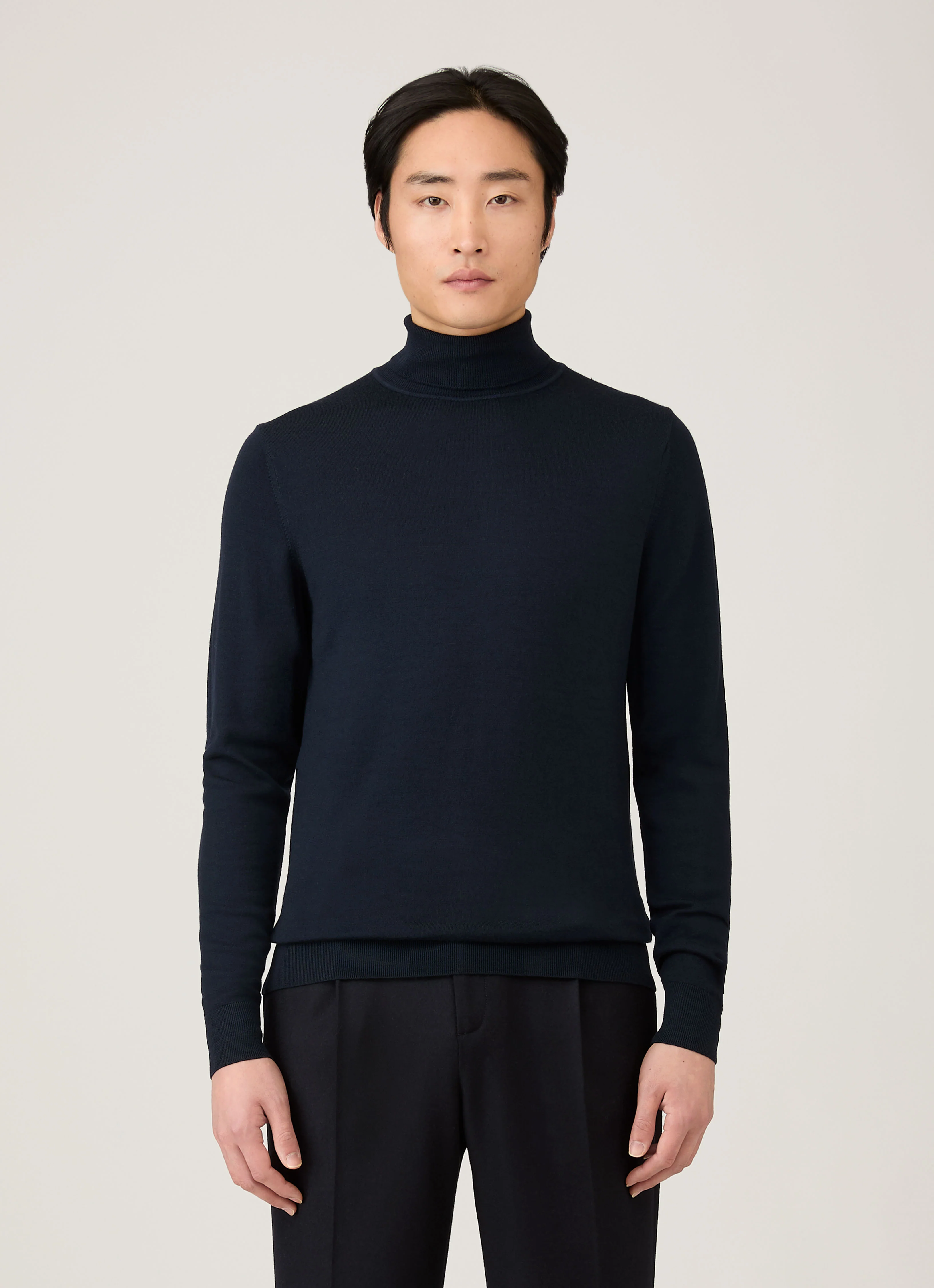 Men's Extra-Fine Merino Roll Neck in Navy - Image 2