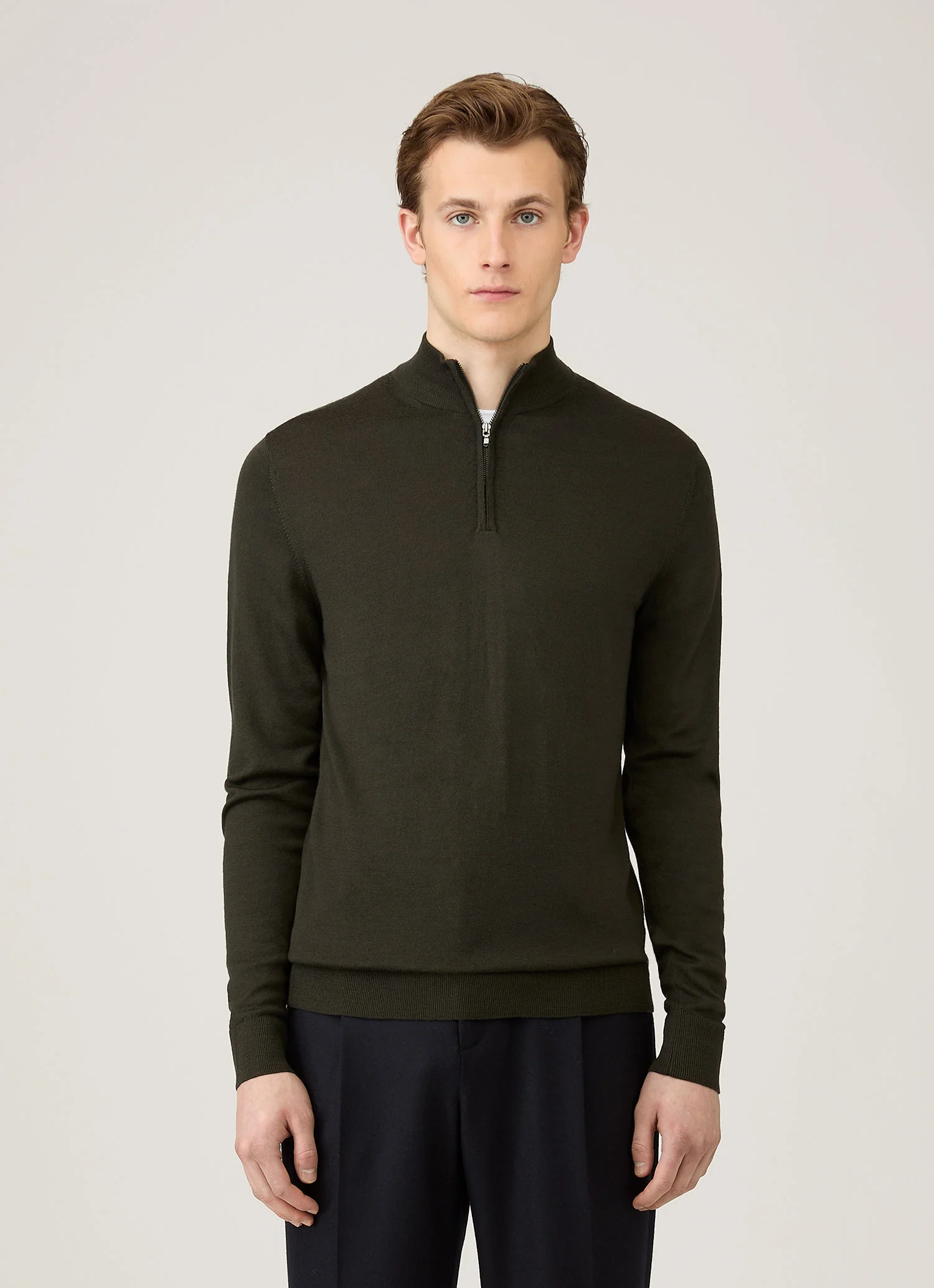 Men's Extra-Fine Merino Zip Neck in Dark Green - Image 2