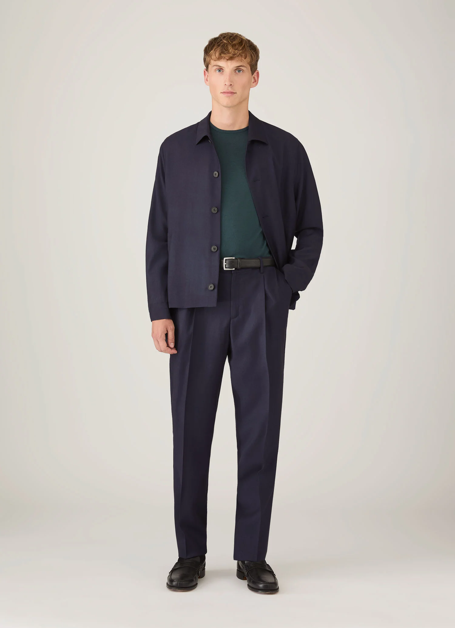 Men's Extra-Fine Merino Crew Neck in Dark Petrol - Image 3
