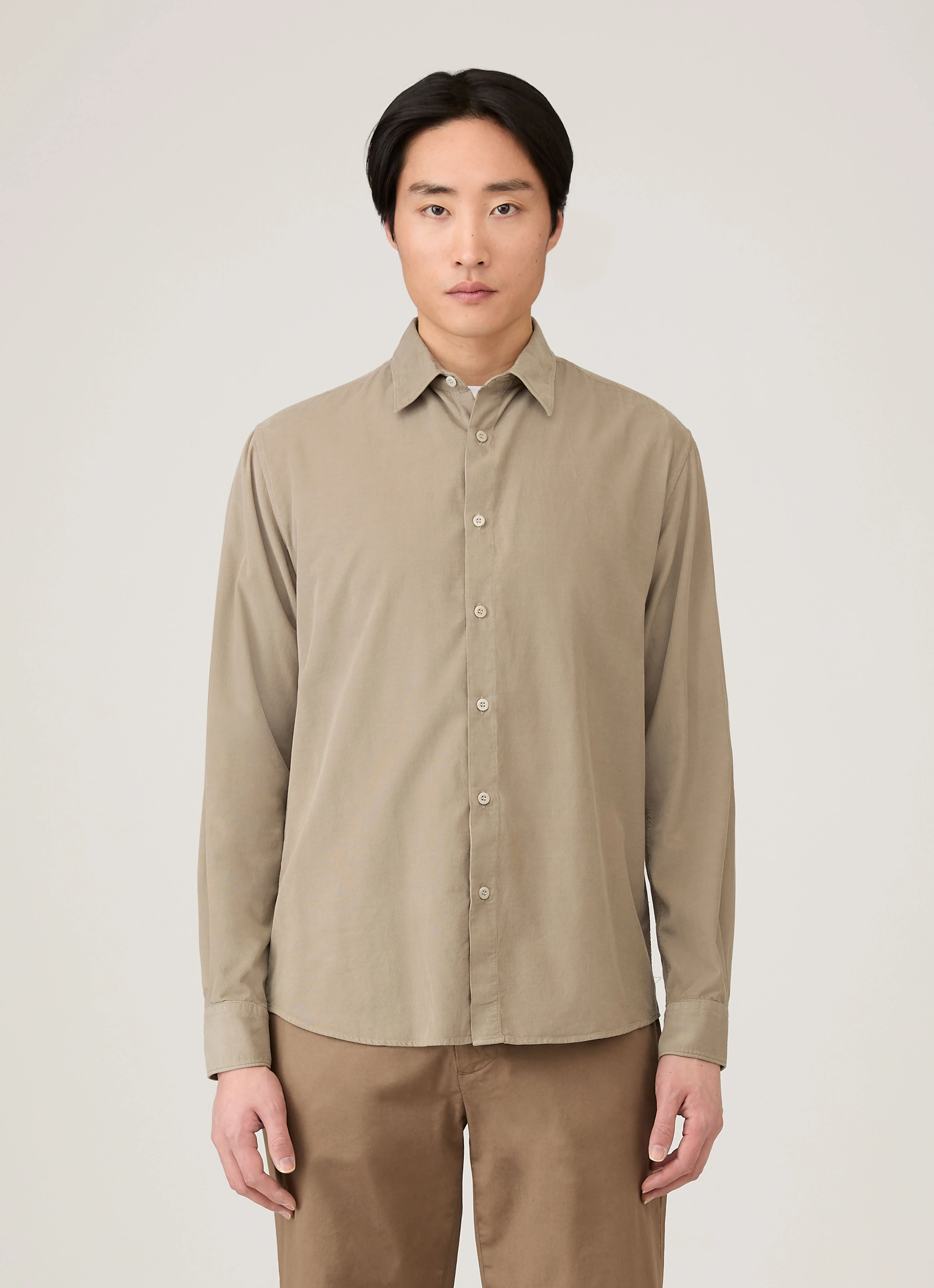 Men's Fine Cord Shirt in Fog - Image 2