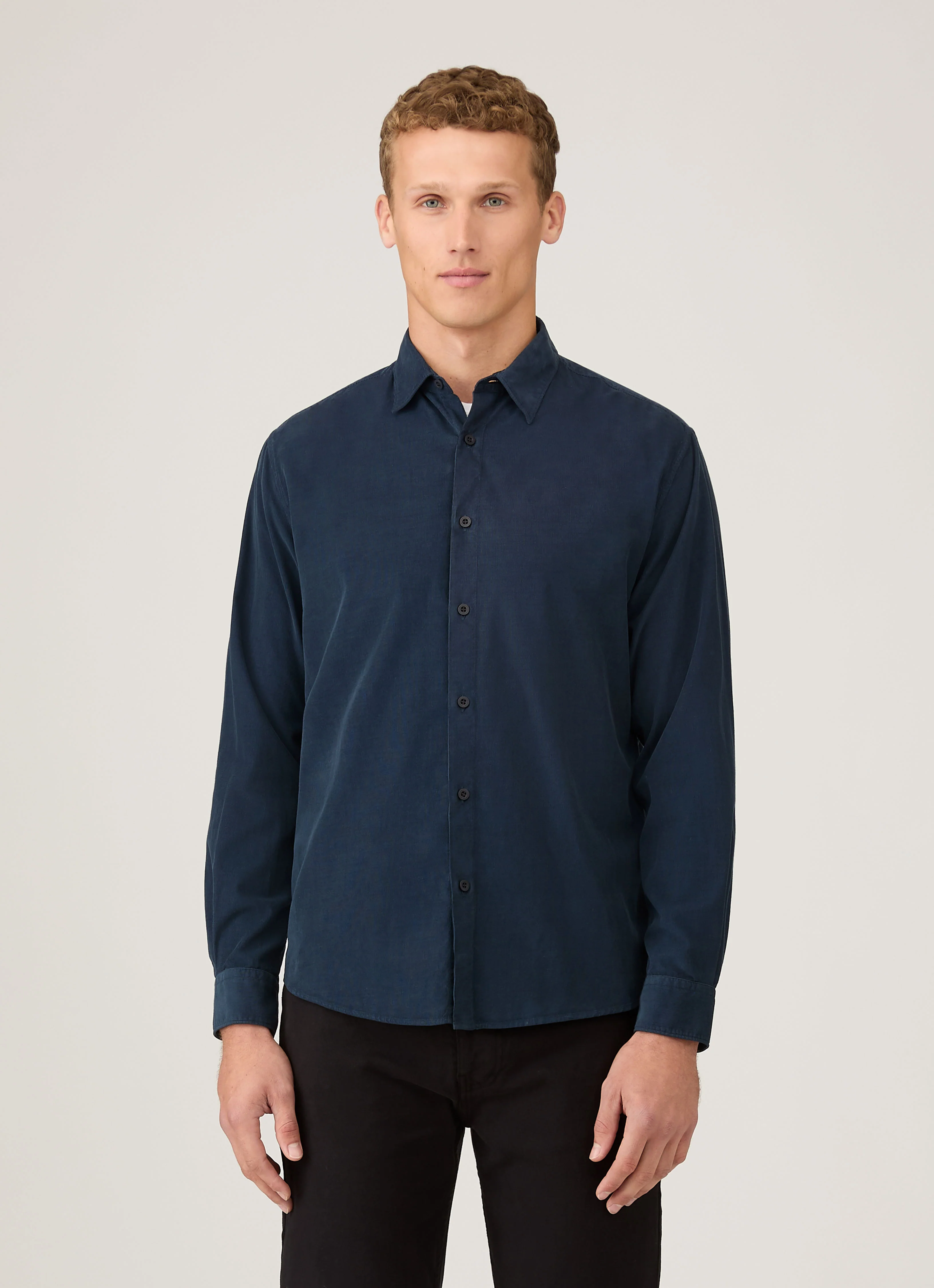 Men's Fine Cord Shirt in Navy - Image 2