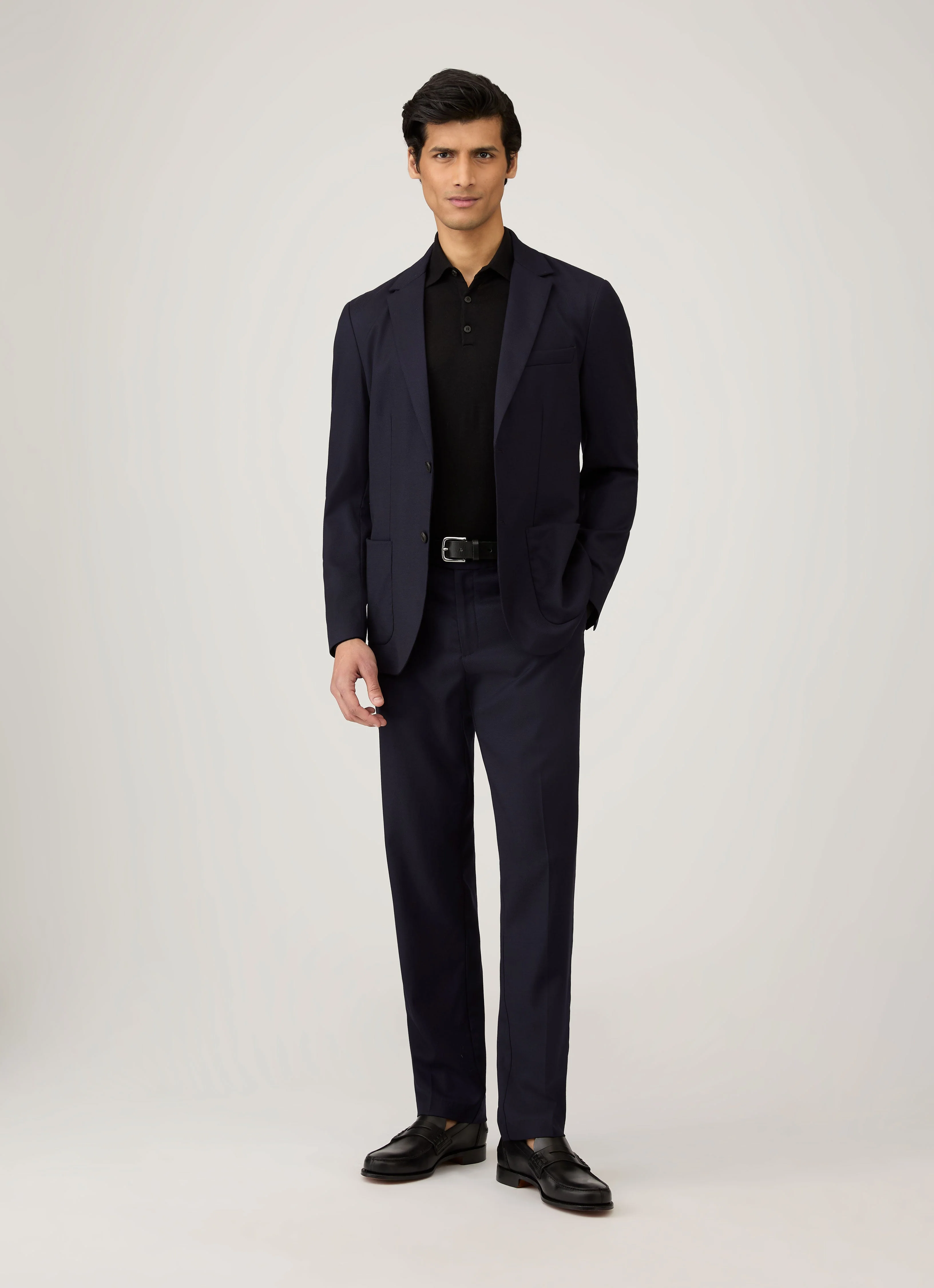 Men's Extra-Fine Merino Knitted Polo Shirt in Black - Image 3