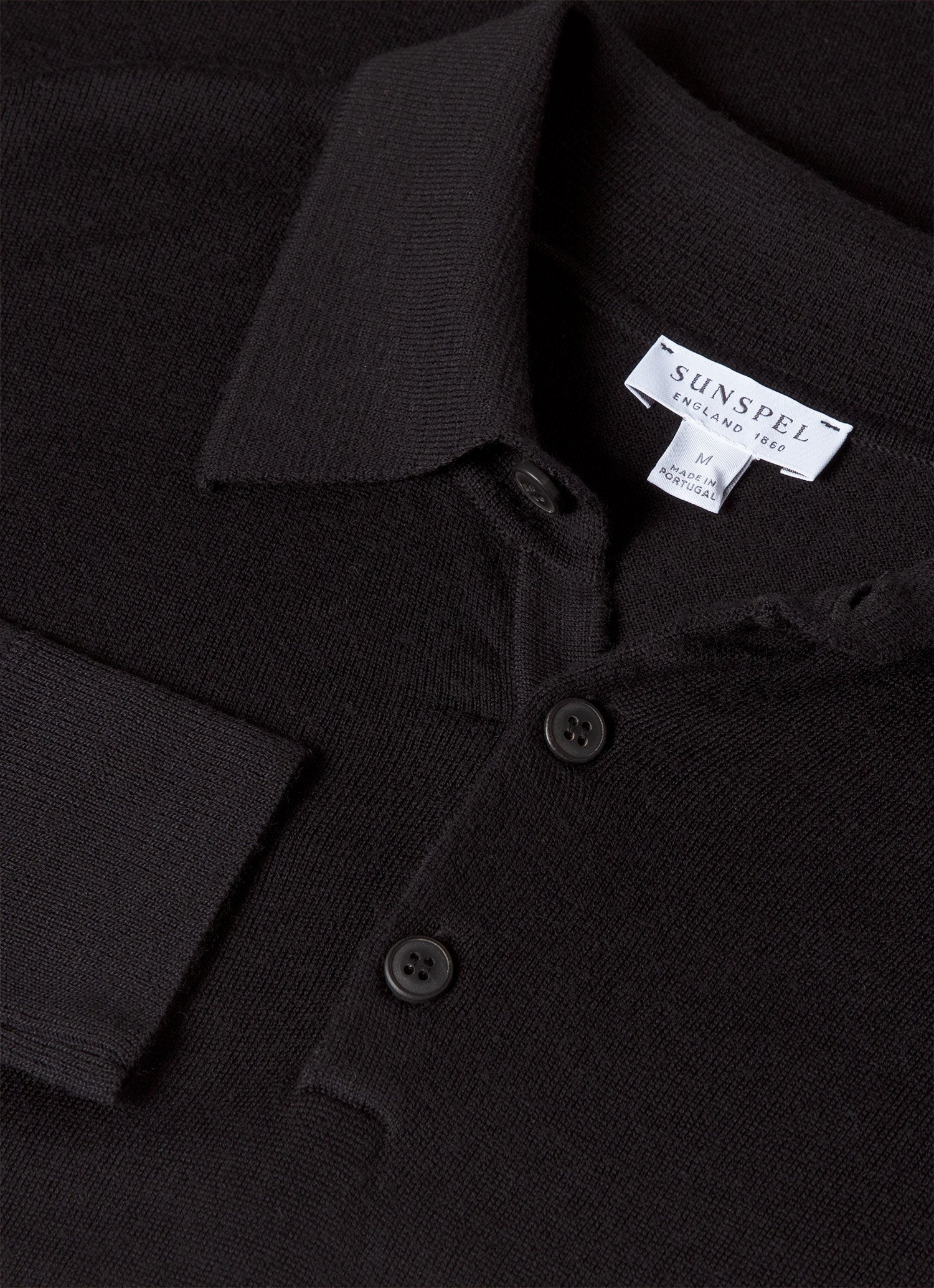 Men's Extra-Fine Merino Knitted Polo Shirt in Black - Image 4