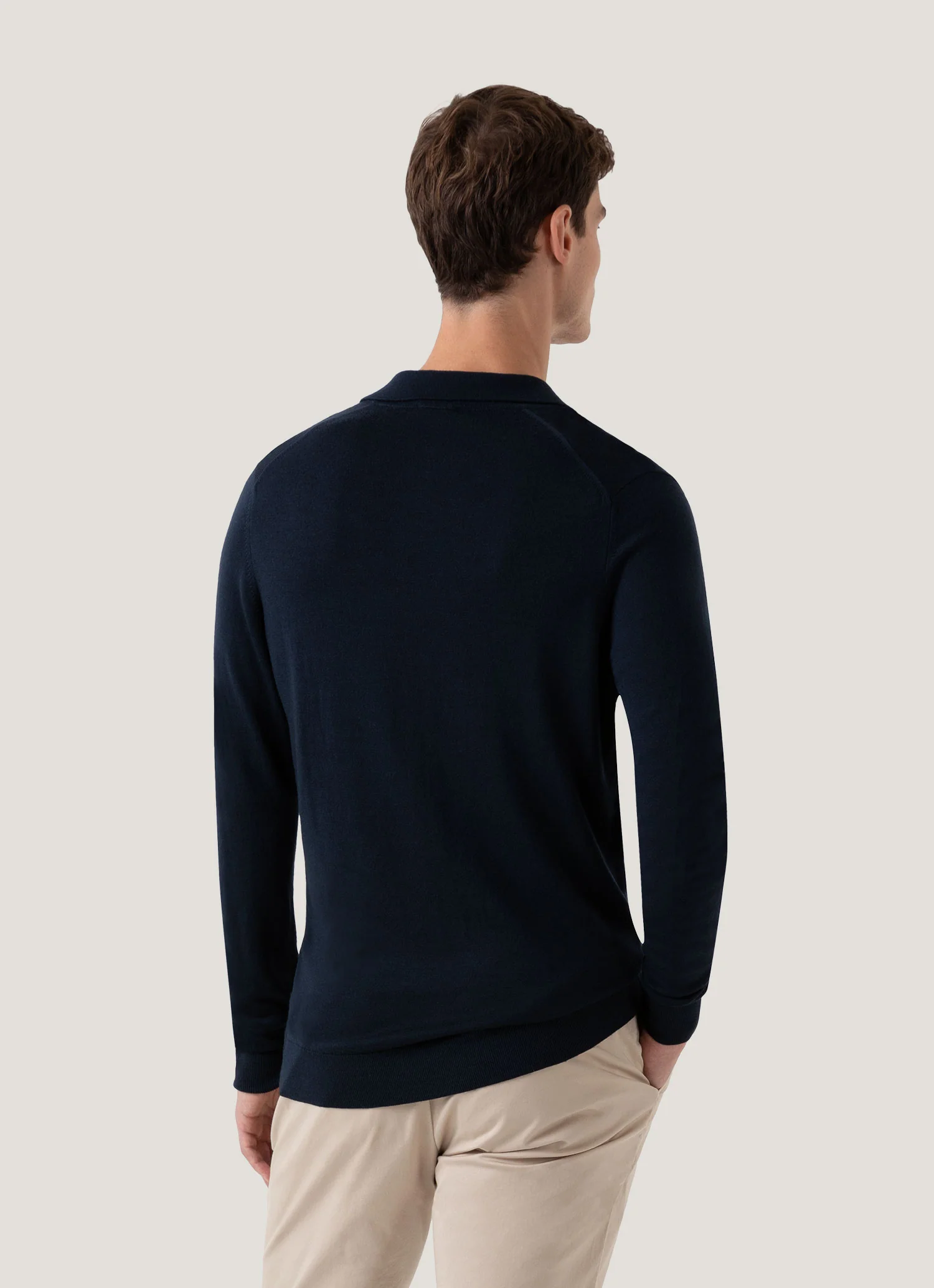 Men's Extra-Fine Merino Knitted Polo Shirt in Light Navy - Image 5
