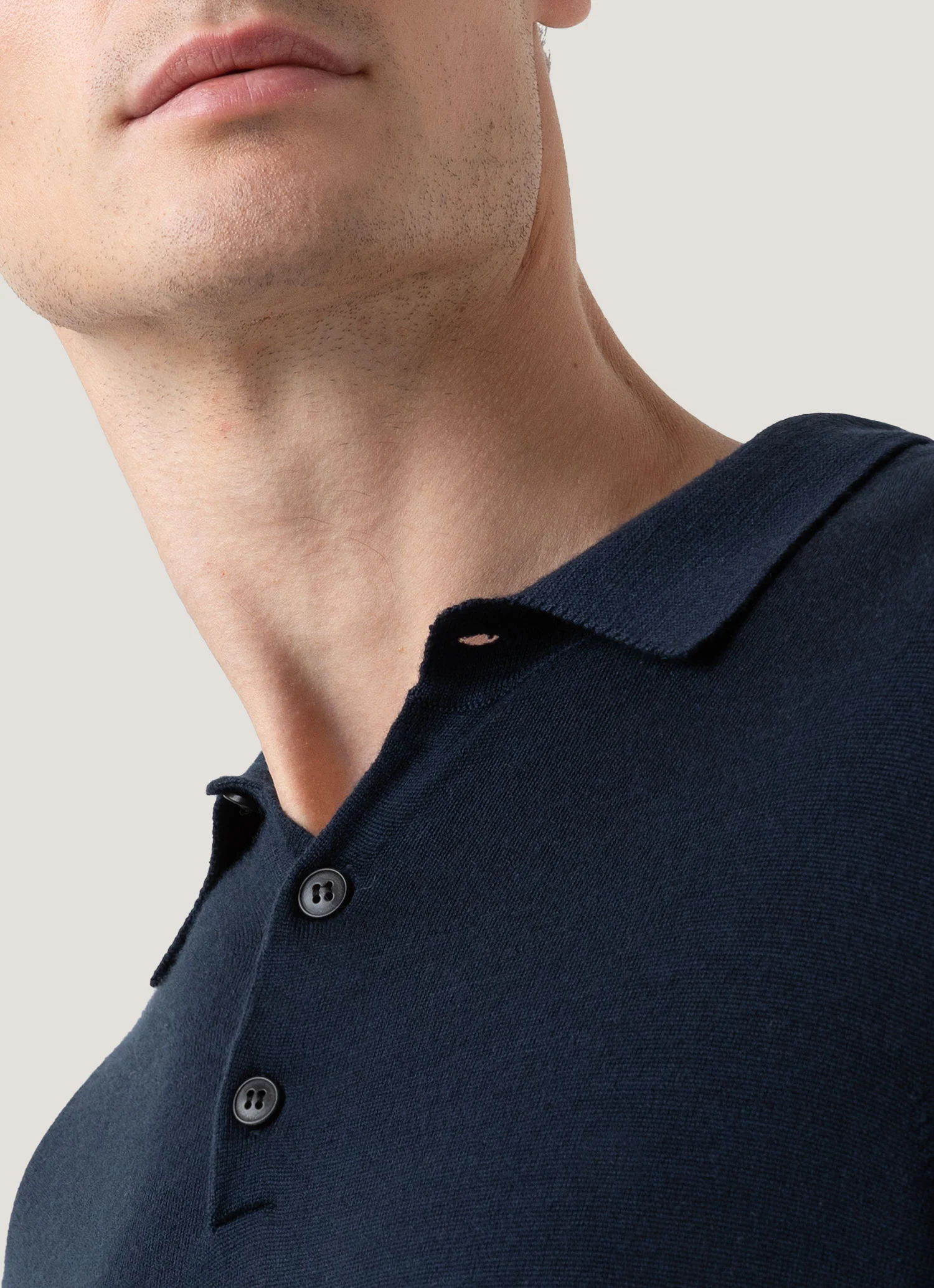 Men's Extra-Fine Merino Knitted Polo Shirt in Light Navy - Image 6