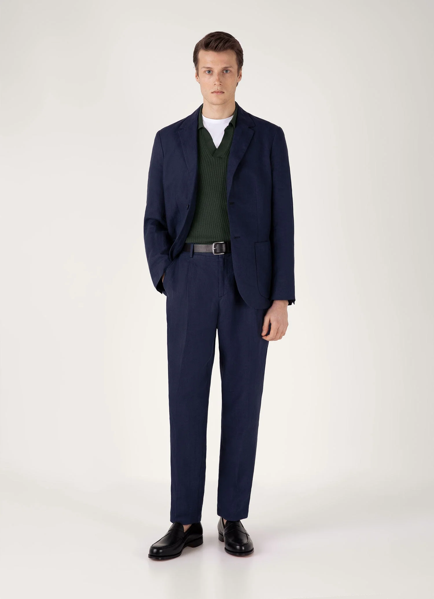 Men's Fine Rib Silk Cotton Polo in Dusk Green - Image 3