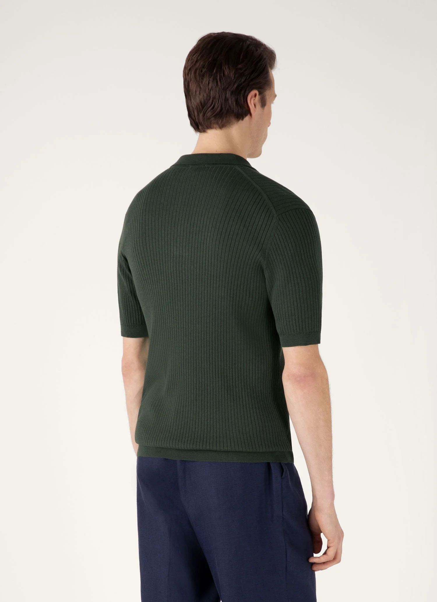 Men's Fine Rib Silk Cotton Polo in Dusk Green - Image 5