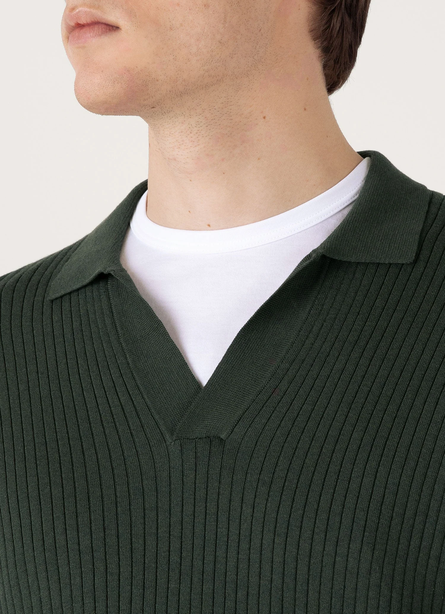 Men's Fine Rib Silk Cotton Polo in Dusk Green - Image 6