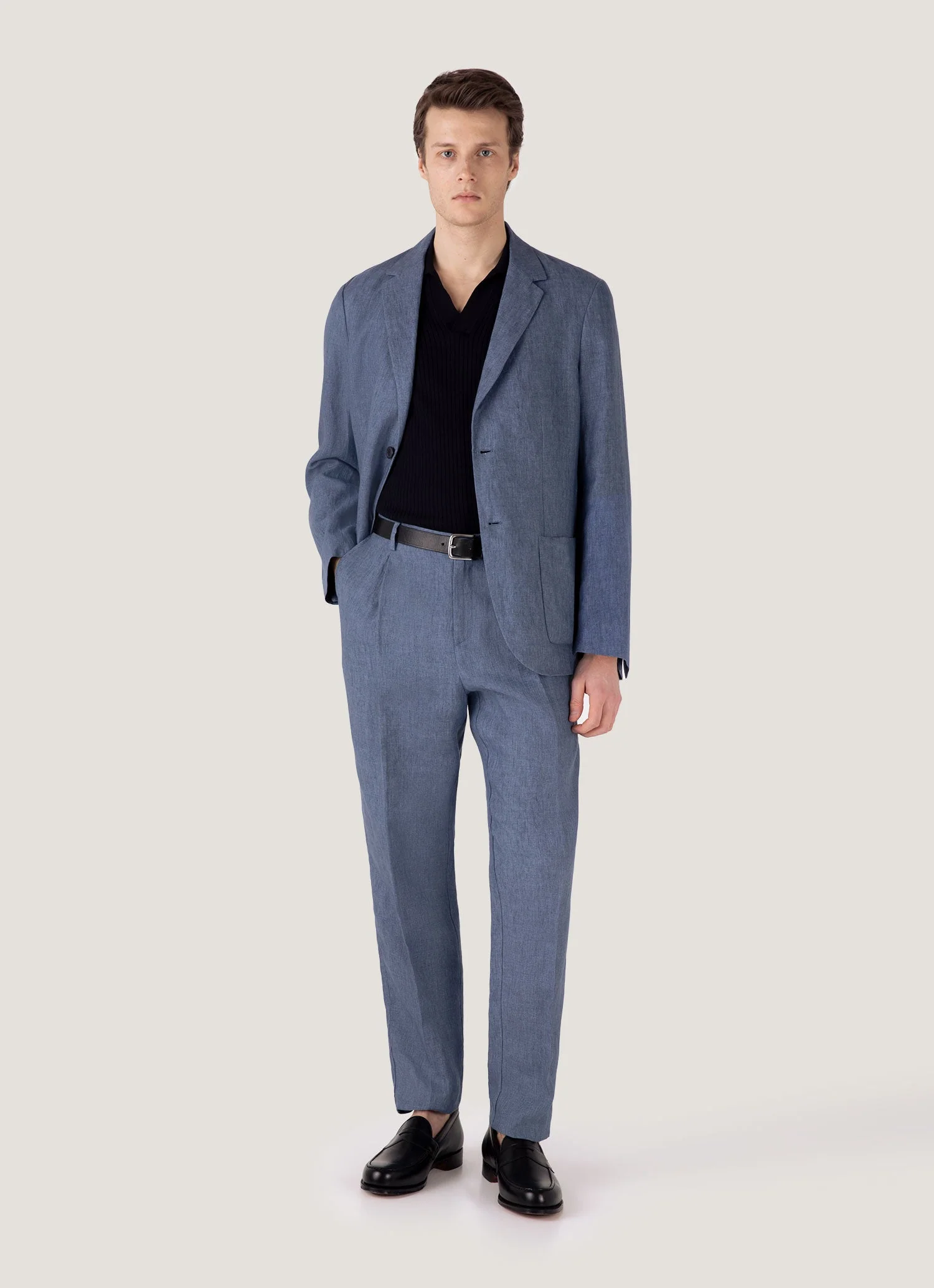 Men's Fine Rib Silk Cotton Polo in Navy - Image 3