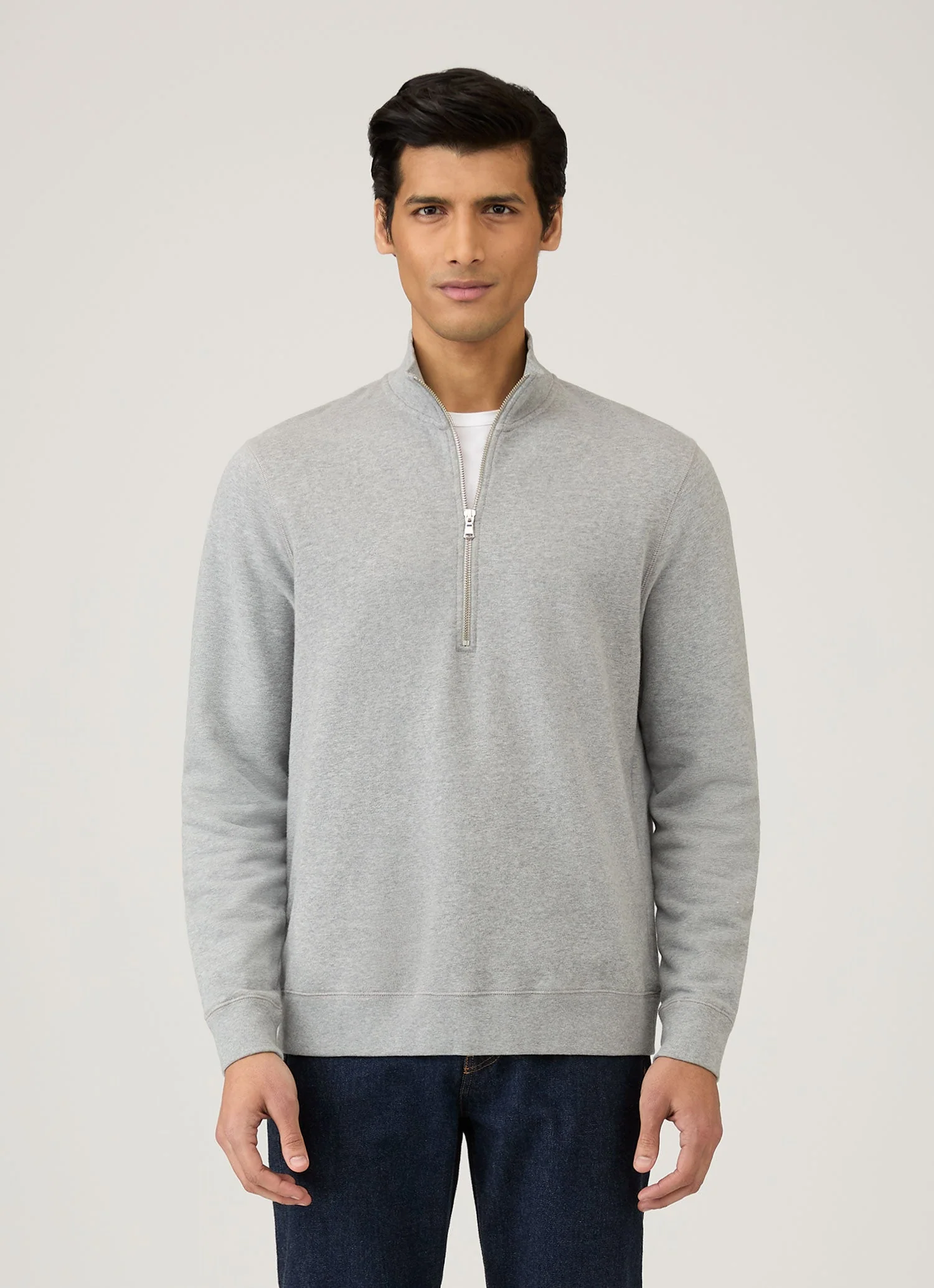 Men's Half Zip Loopback Sweatshirt in Grey Melange - Image 2