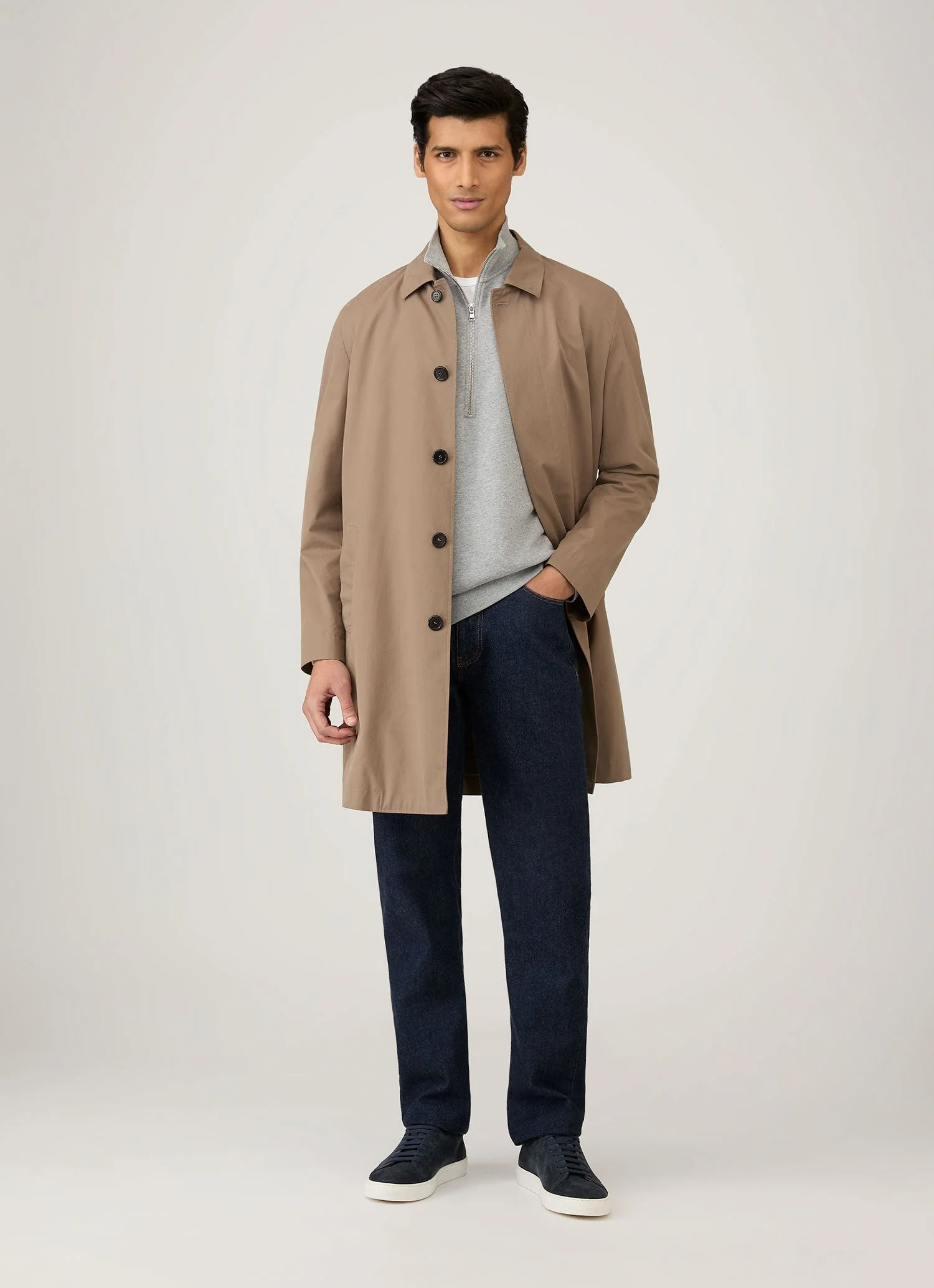 Men's Half Zip Loopback Sweatshirt in Grey Melange - Image 3