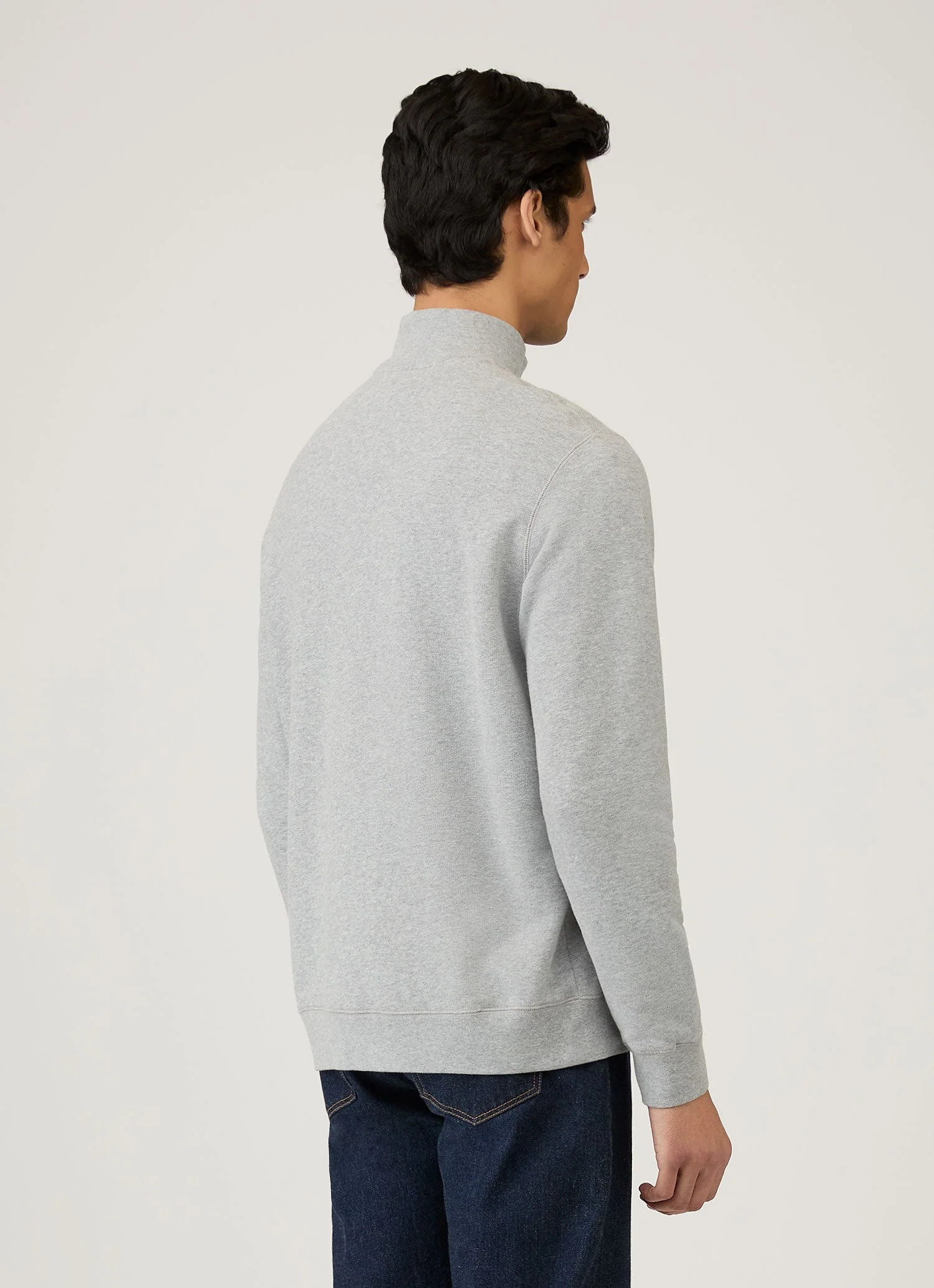 Men's Half Zip Loopback Sweatshirt in Grey Melange - Image 5