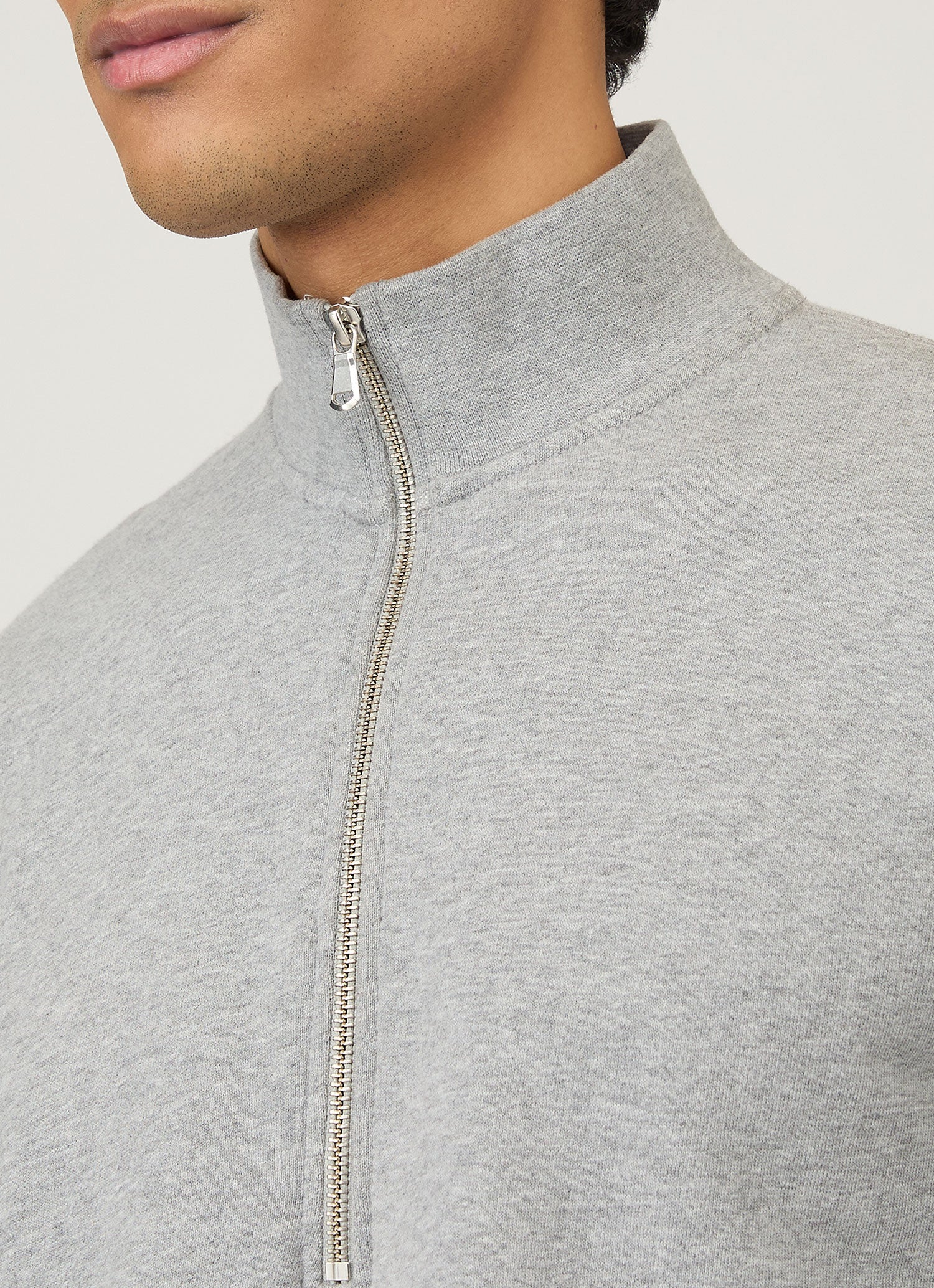 Men's Half Zip Loopback Sweatshirt in Grey Melange - Image 6