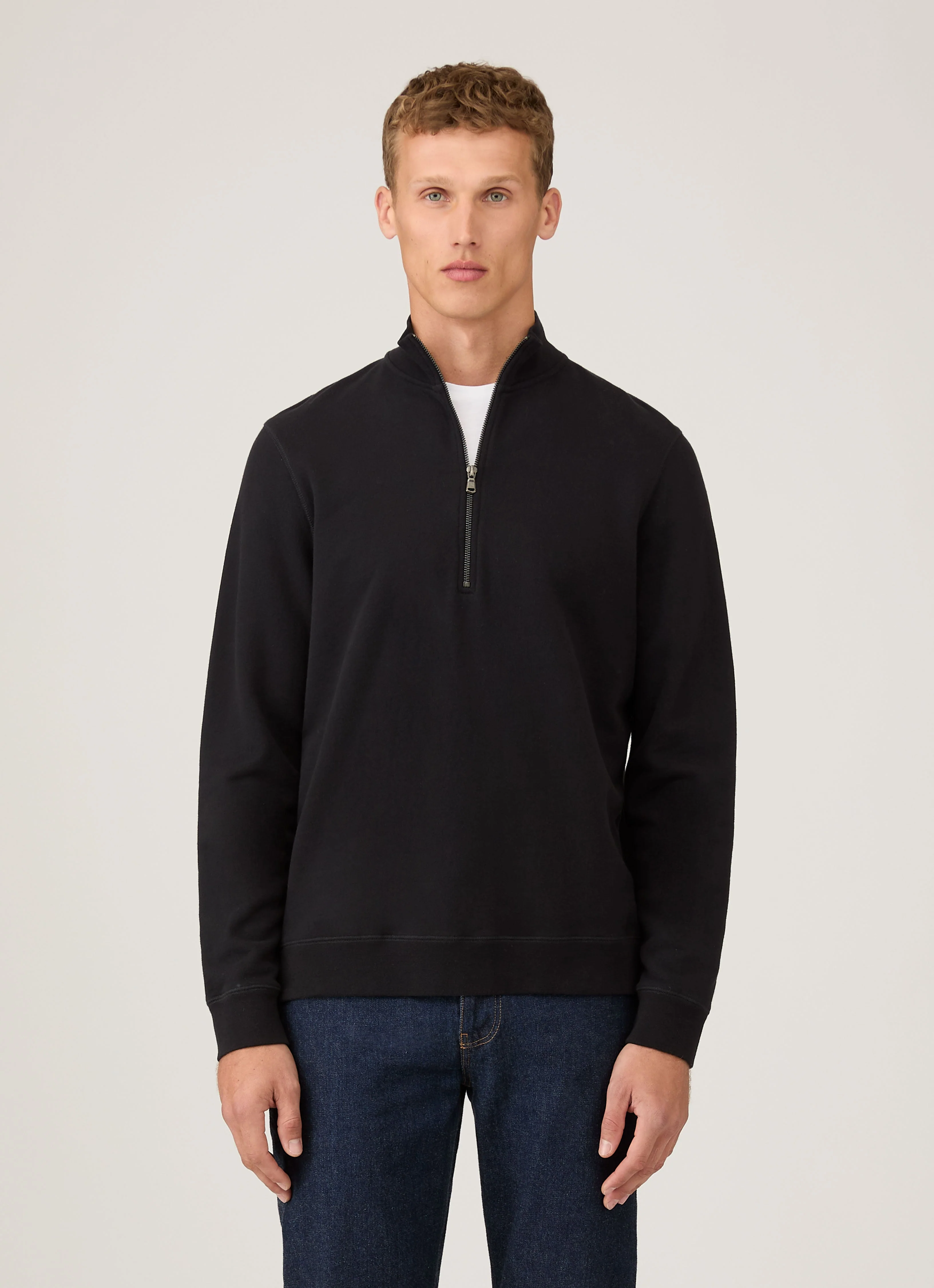 Men's Half Zip Loopback Sweatshirt in Black - Image 2