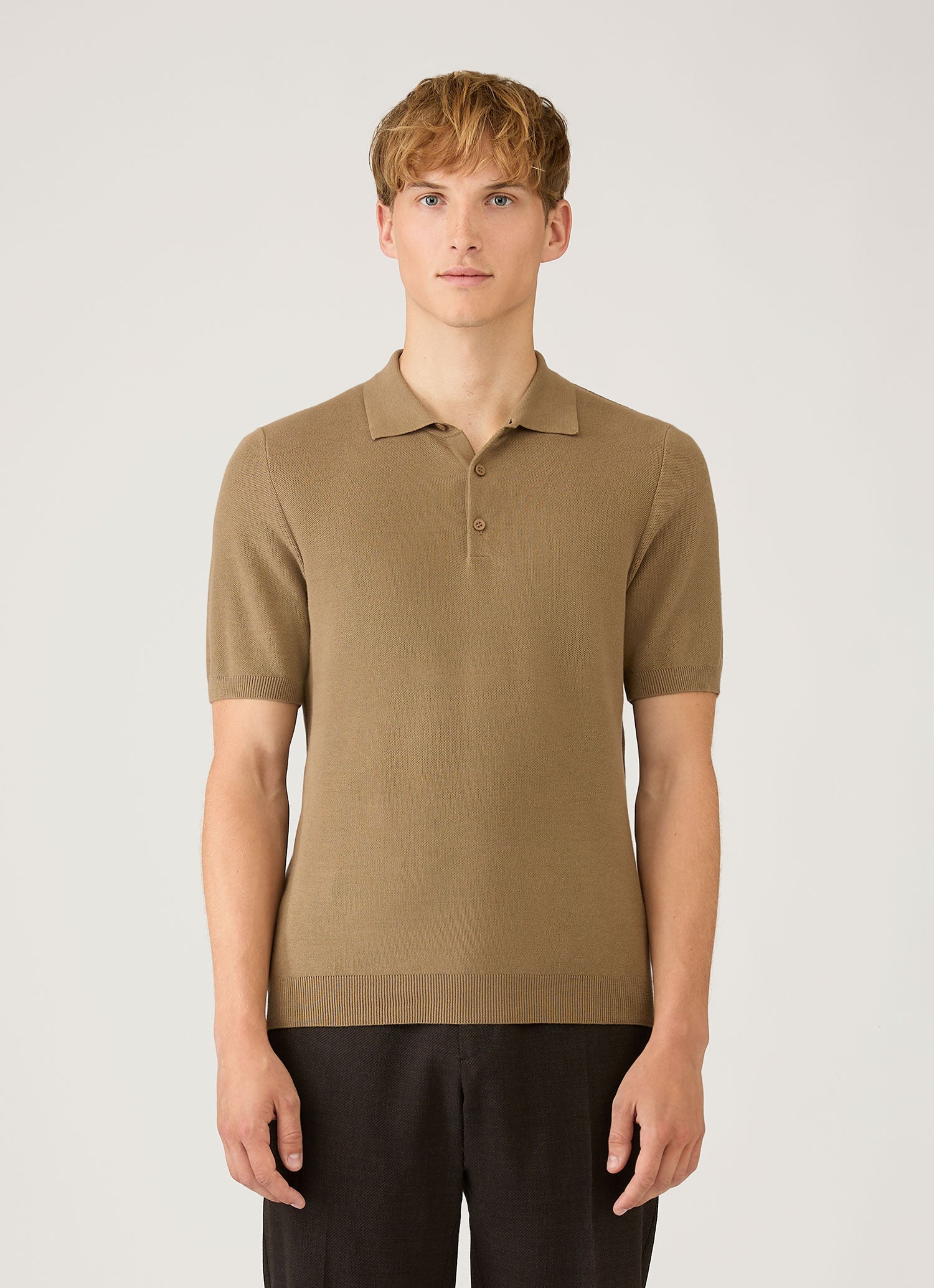 Men's Cotton Knit Polo Shirt in Dark Stone - Image 2