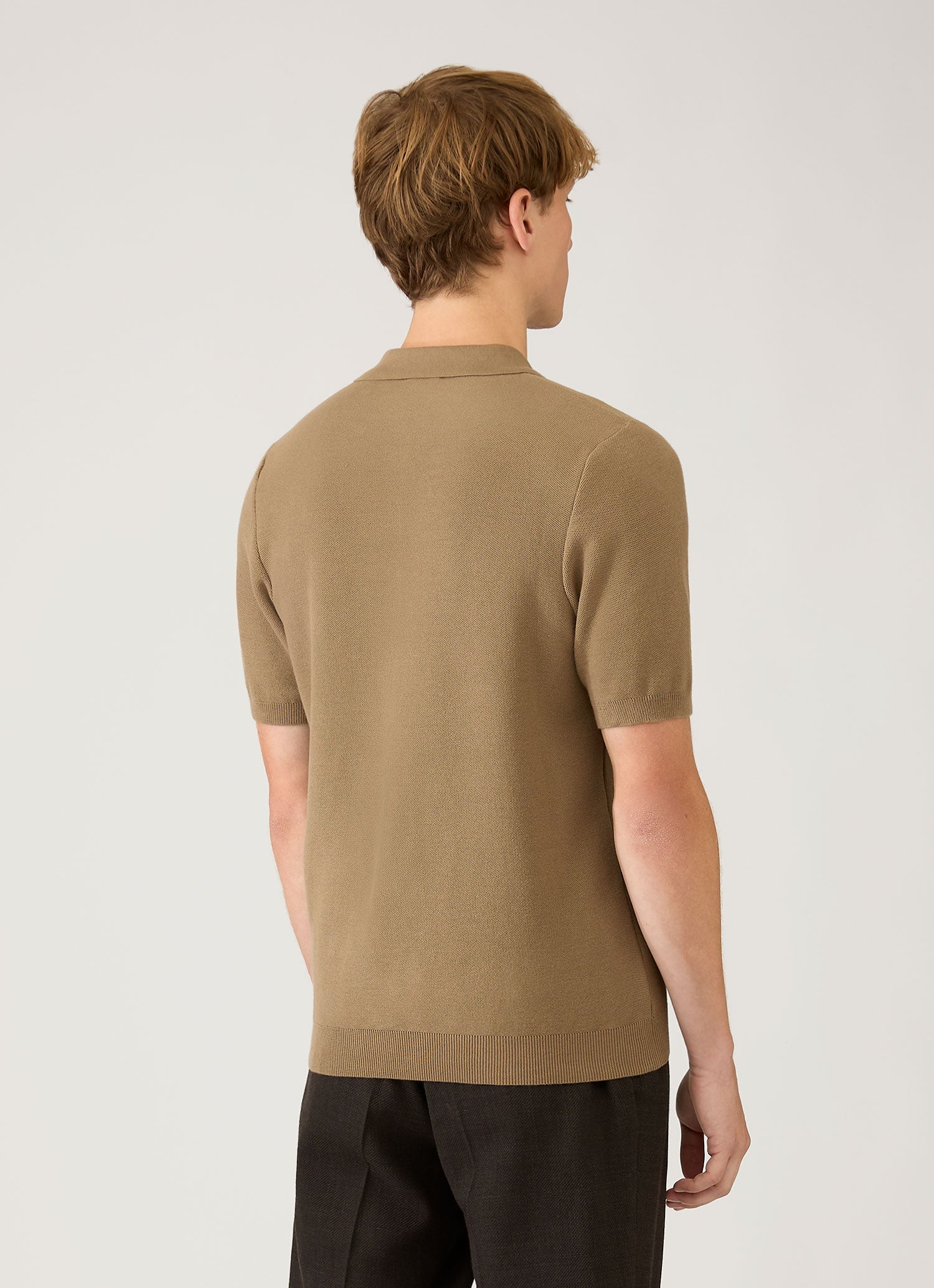 Men's Cotton Knit Polo Shirt in Dark Stone - Image 5