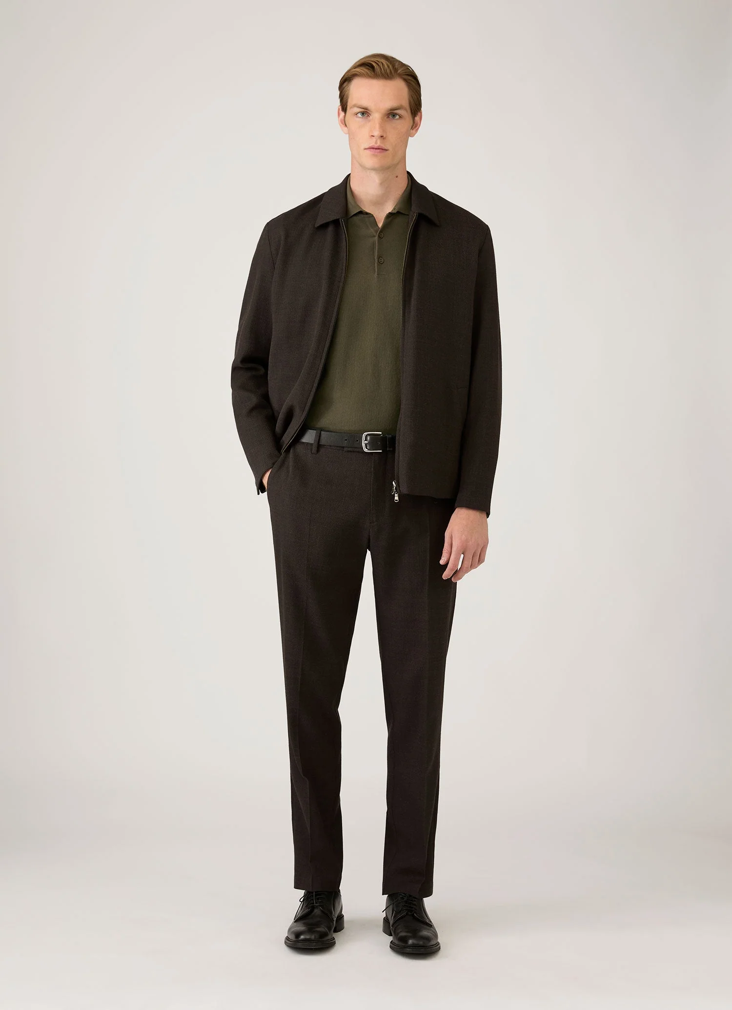 Men's Cotton Knit Polo Shirt in Khaki - Image 3