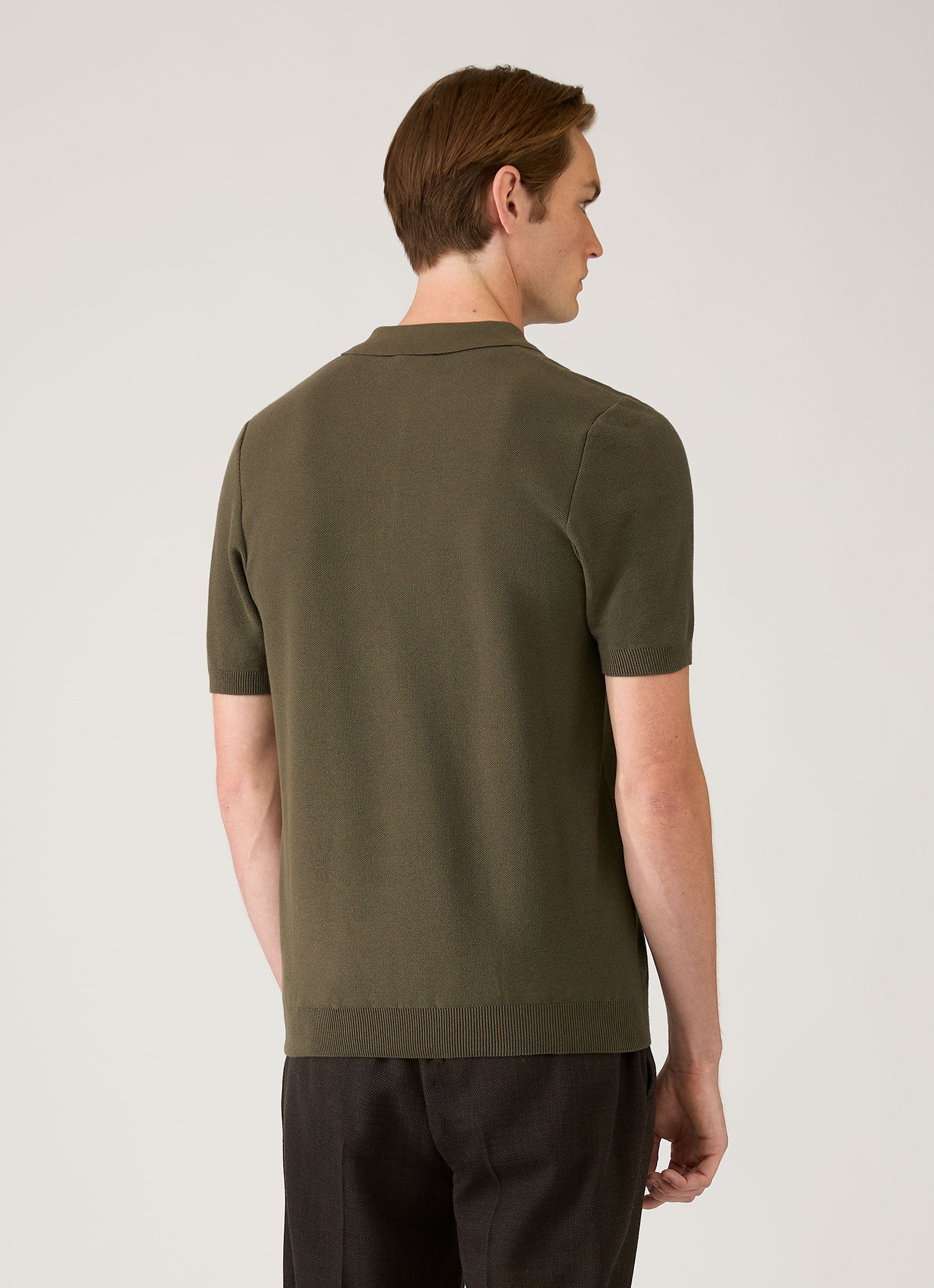 Men's Cotton Knit Polo Shirt in Khaki - Image 5