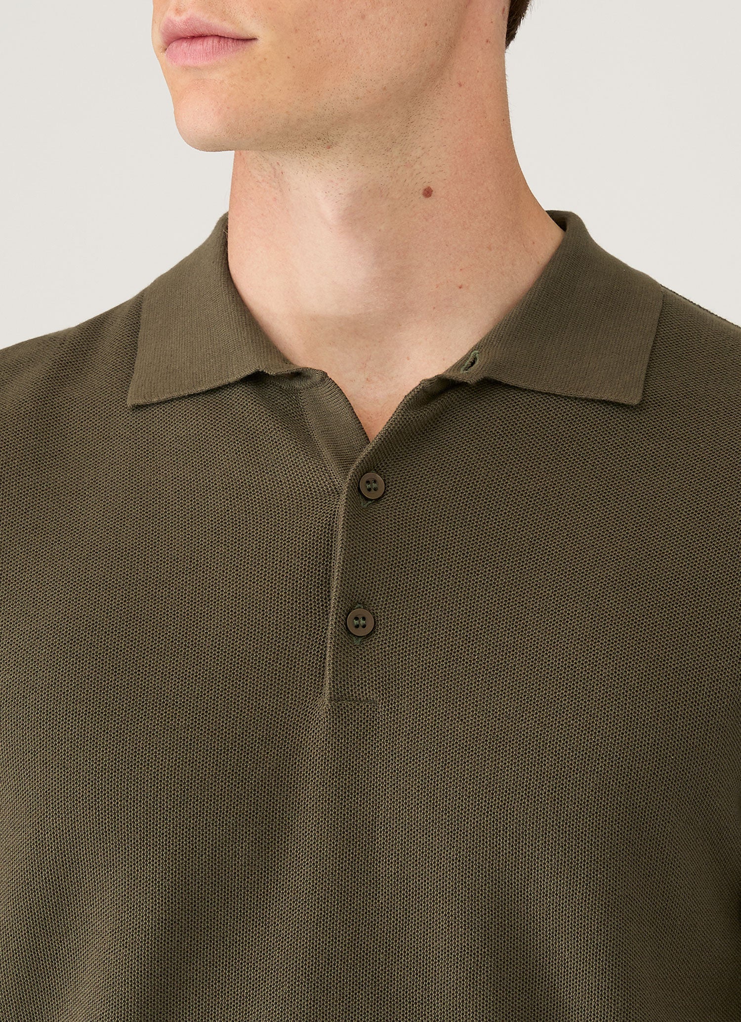 Men's Cotton Knit Polo Shirt in Khaki - Image 6