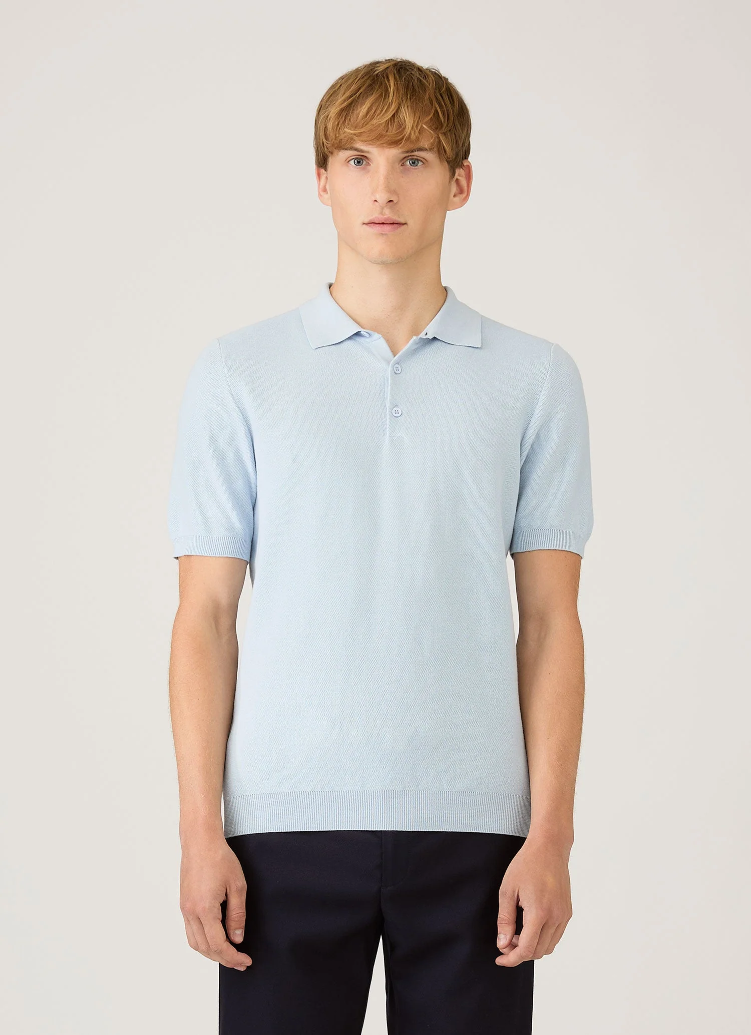 Men's Cotton Knit Polo Shirt in Pastel Blue - Image 2