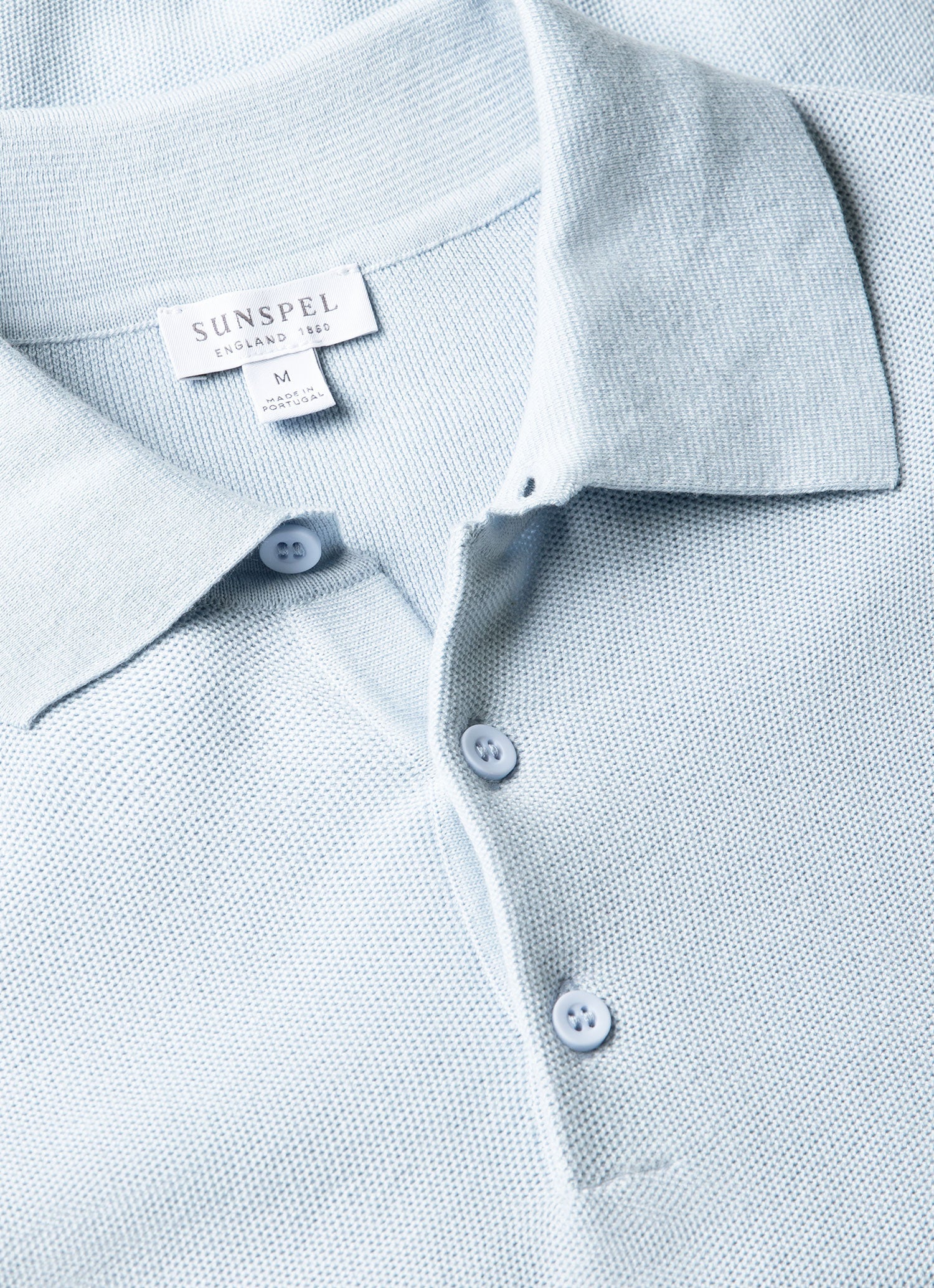 Men's Cotton Knit Polo Shirt in Pastel Blue - Image 4
