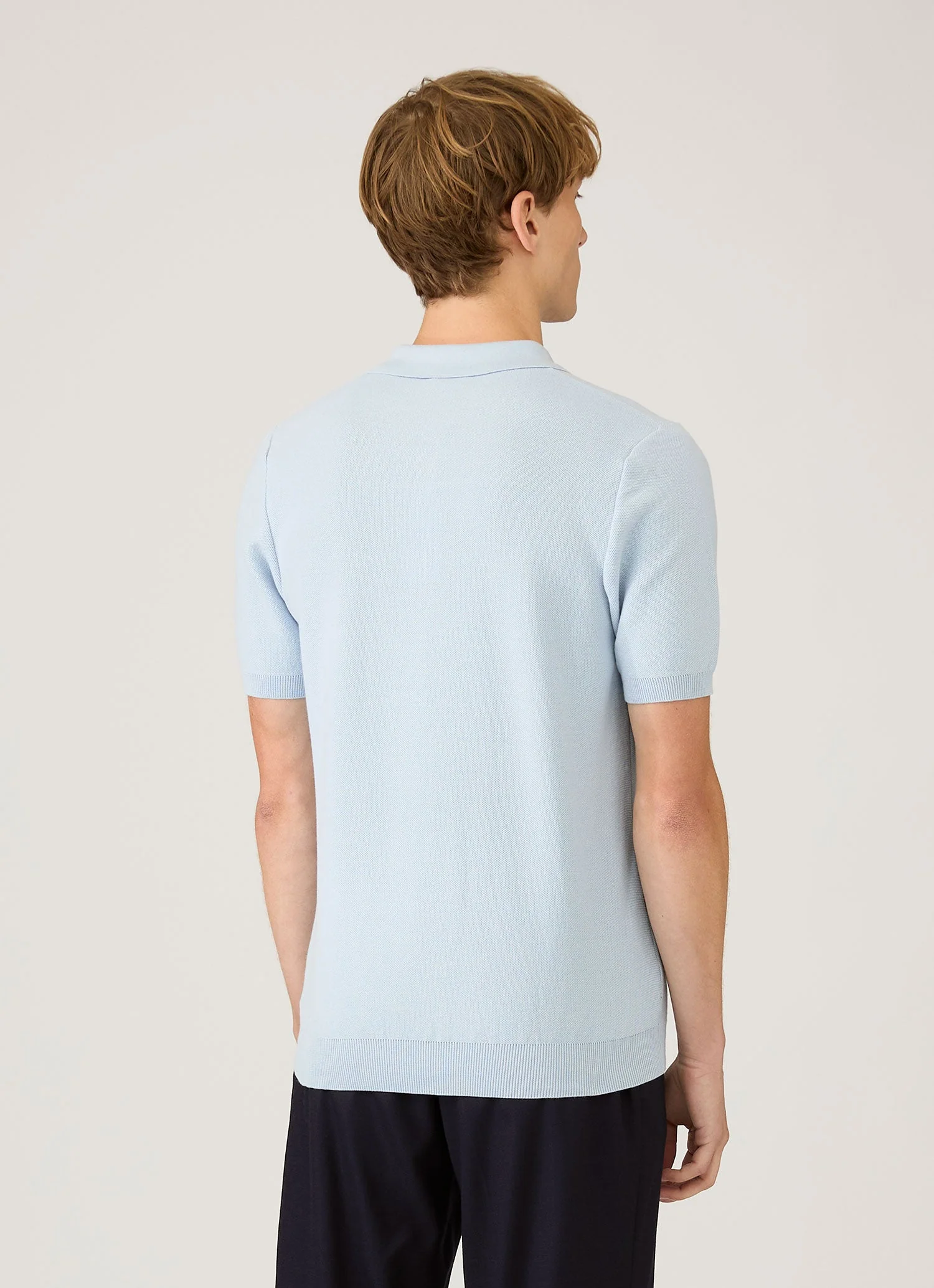 Men's Cotton Knit Polo Shirt in Pastel Blue - Image 5