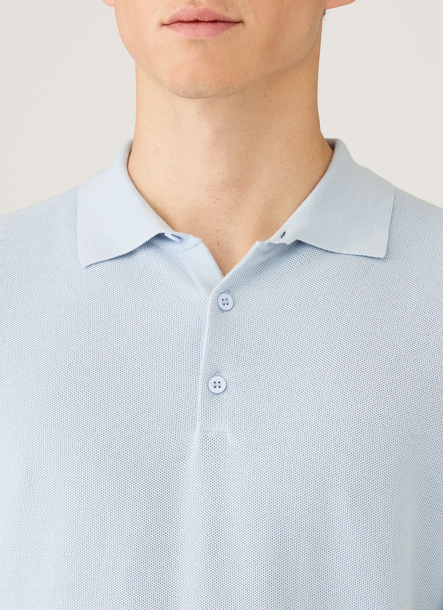 Men's Cotton Knit Polo Shirt in Pastel Blue - Image 6