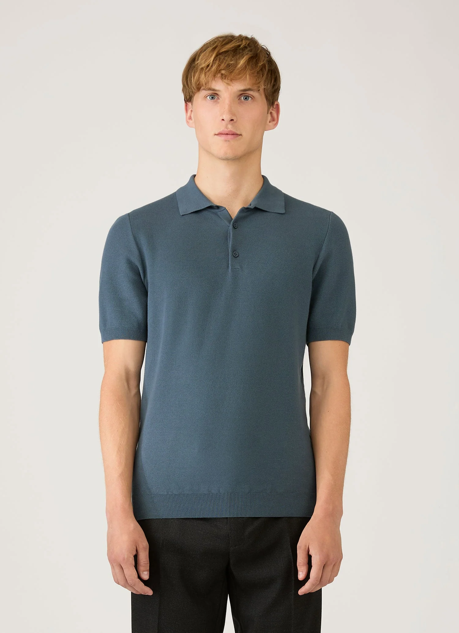 Men's Cotton Knit Polo Shirt in Slate Blue - Image 2