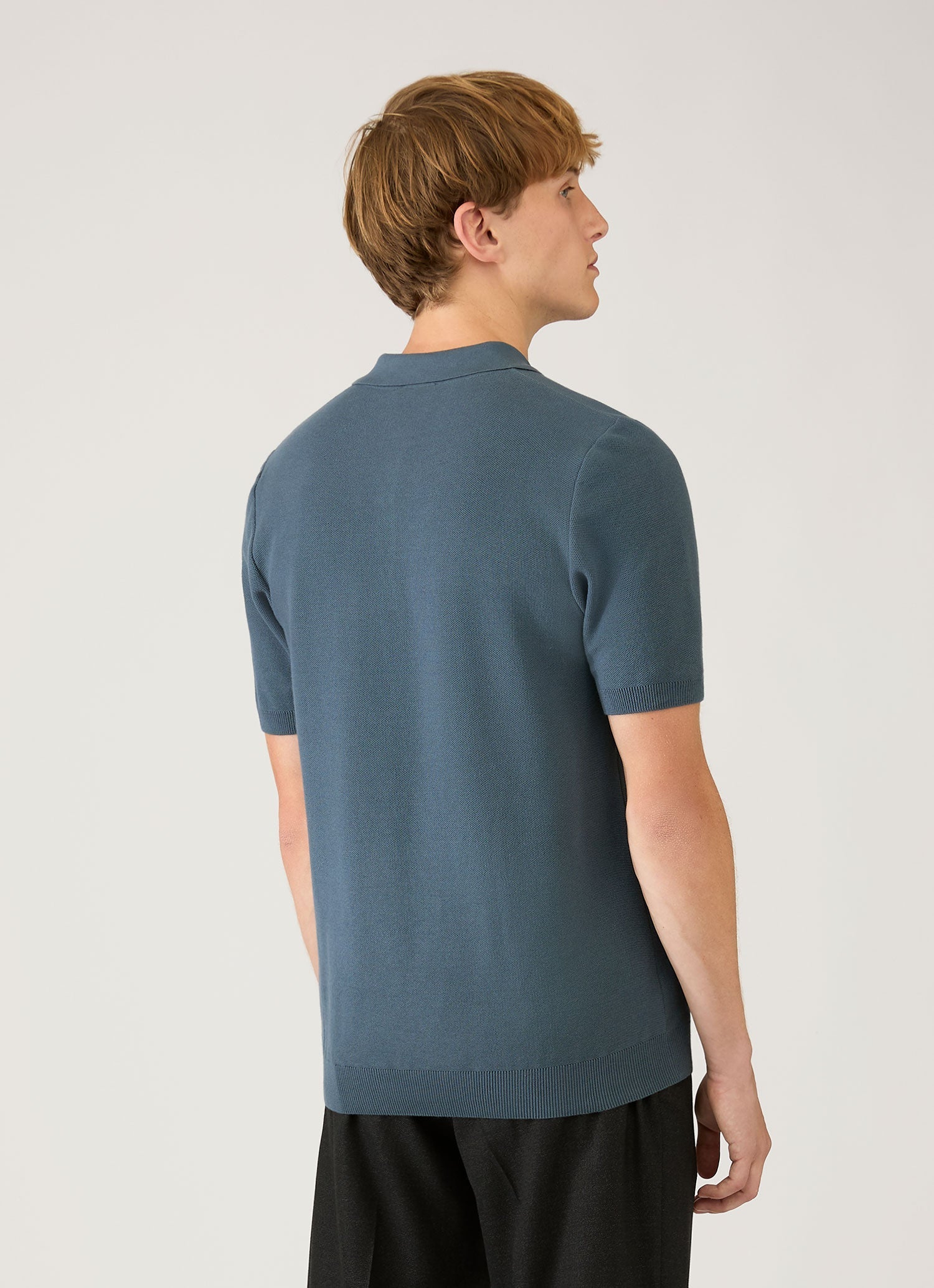Men's Cotton Knit Polo Shirt in Slate Blue - Image 5