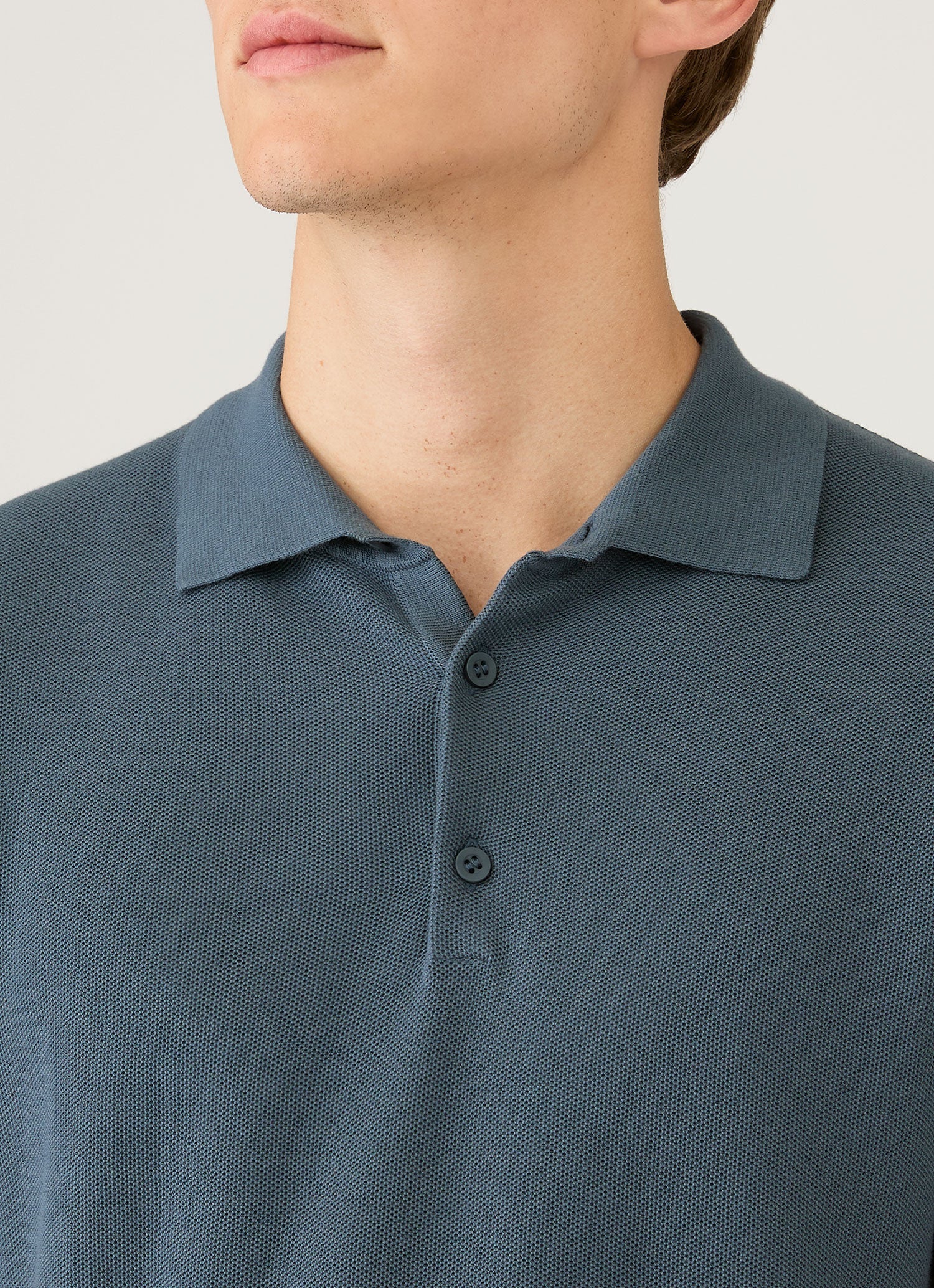 Men's Cotton Knit Polo Shirt in Slate Blue - Image 6