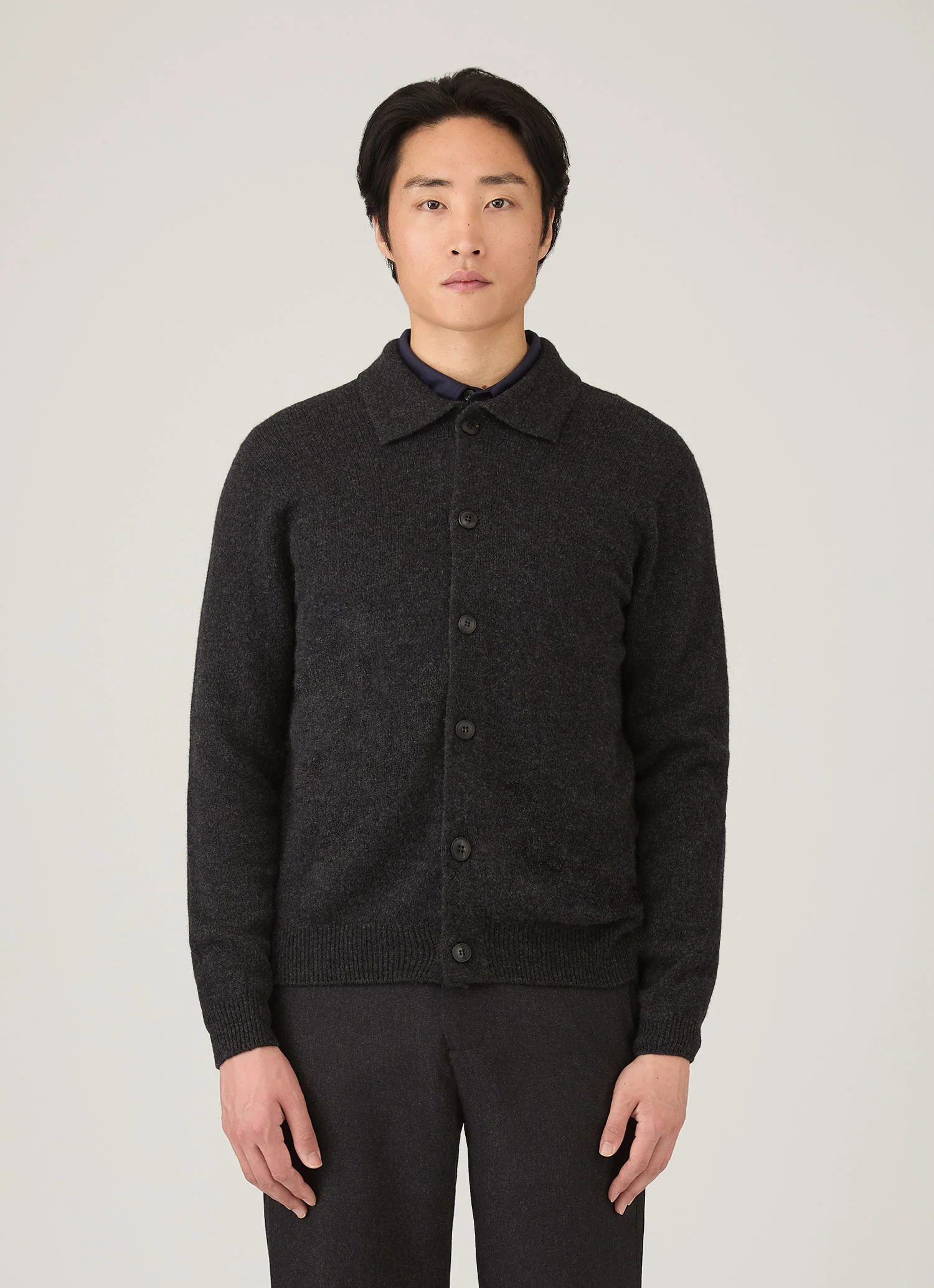 Men's Lambswool Cardigan in Charcoal Melange - Image 2